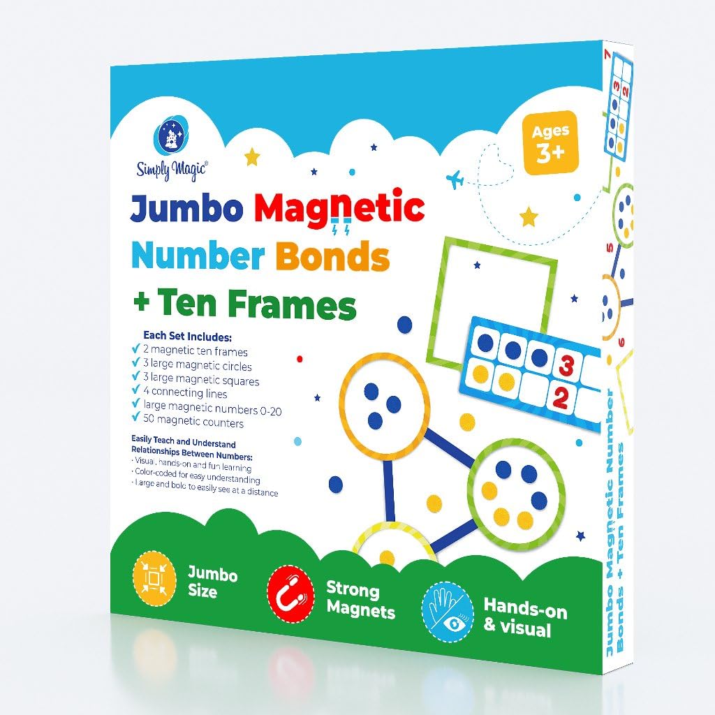 84 PCS Magnetic Number Bonds & Magnetic Ten Frames Set - Jumbo 10 Frames for Classroom, Numbers for Whiteboard, Math Counters Math Manipulatives, Classroom Must Haves - Simply Magic