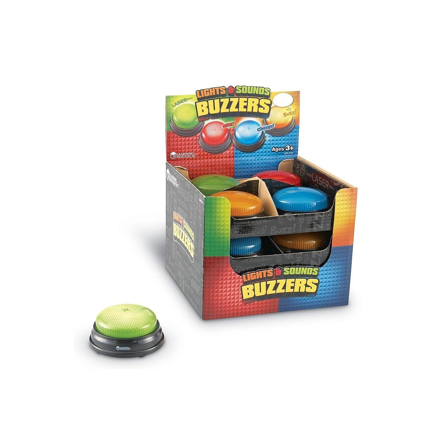 Learning Resources Lights and Sounds Buzzers - Classroom Must Haves Supplies, Sound Effect Button, Family Game Shows for Trivia, Participation Tools, Boys and Girls Birthday Gifts