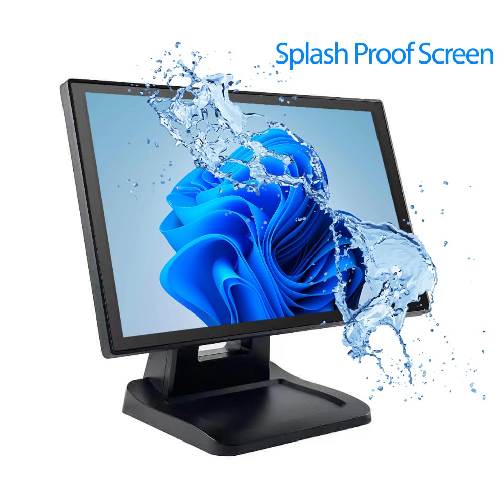 ANGEL POS 15.6 Inch 1920 x 1080 FHD IPS Touchscreen POS Monitor with Metal Stand, 10 Points Touch HDMI VGA, Waterproof Dustproof Screen 1080P, Indusitrial, Office, Retail, Gym, Warehouse (Black)
