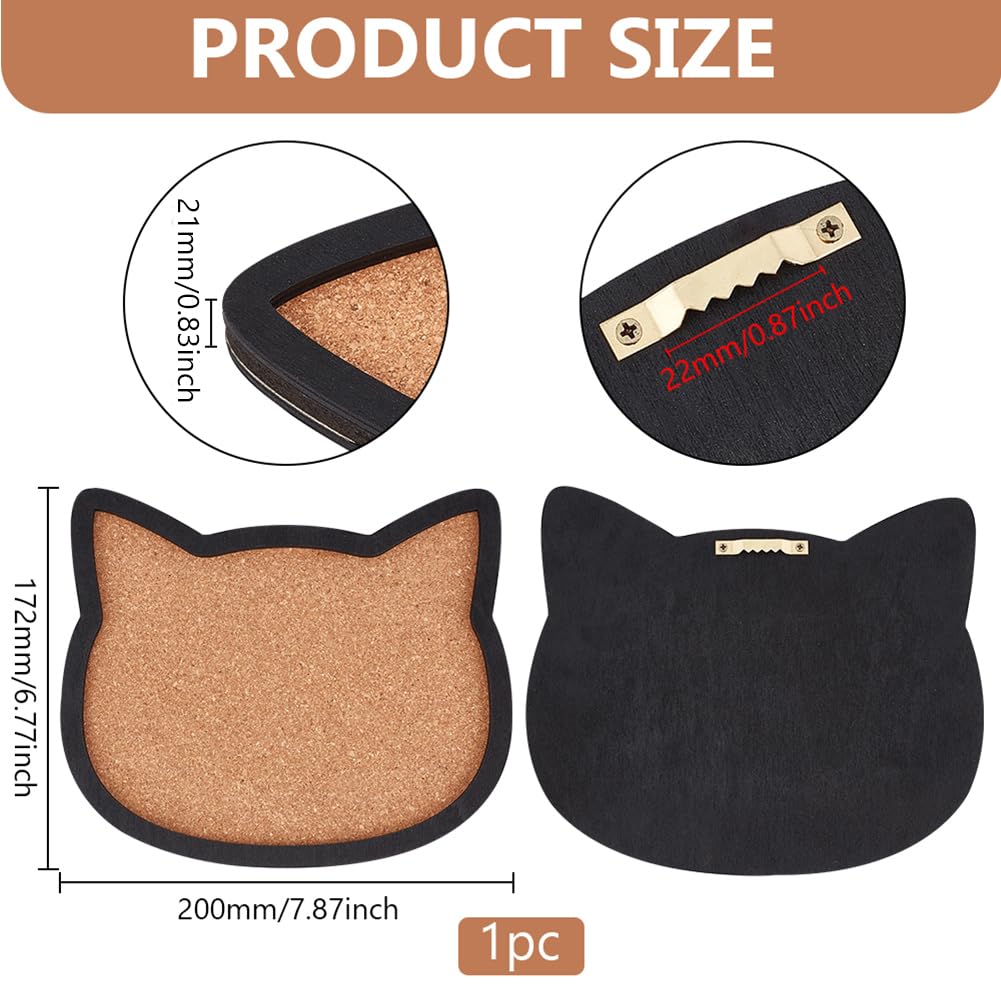 BENECREAT Cat Pin Board Cork Board, 7.8x6.7inch Bulletin Display Board Wall Mounted Cork Board with Black Frame for Brooch Pin Storage Display, Office Home and School Decor