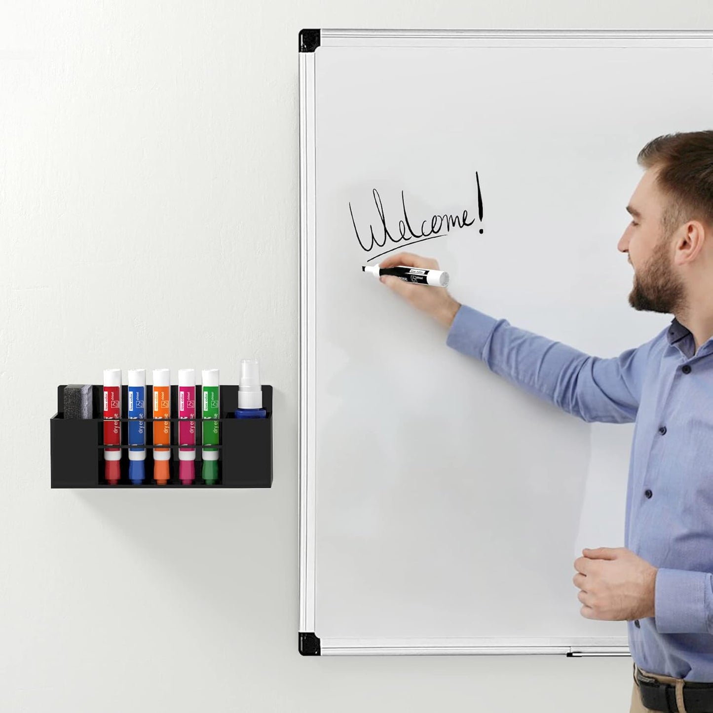 HBlife 2 Pack Acrylic Dry Erase Marker Holder Wall Mount, 10 Slots Whiteboard Marker Holder for Office, School and Home, Marker, Eraser and Whiteboard Cleaner Not Included, Black