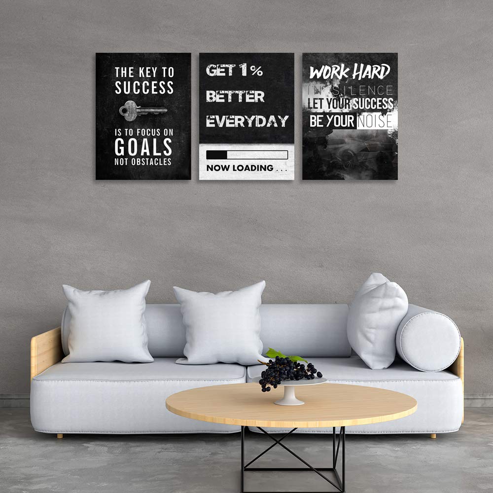 Motivational Wall Decor Inspirational Wall Art Canvas Poster Success Goal Artwork Entrepreneur Quote Painting Office Wall Decor for Bedroom Living Room Home Decoration Framed 12inch x16inch x3pieces
