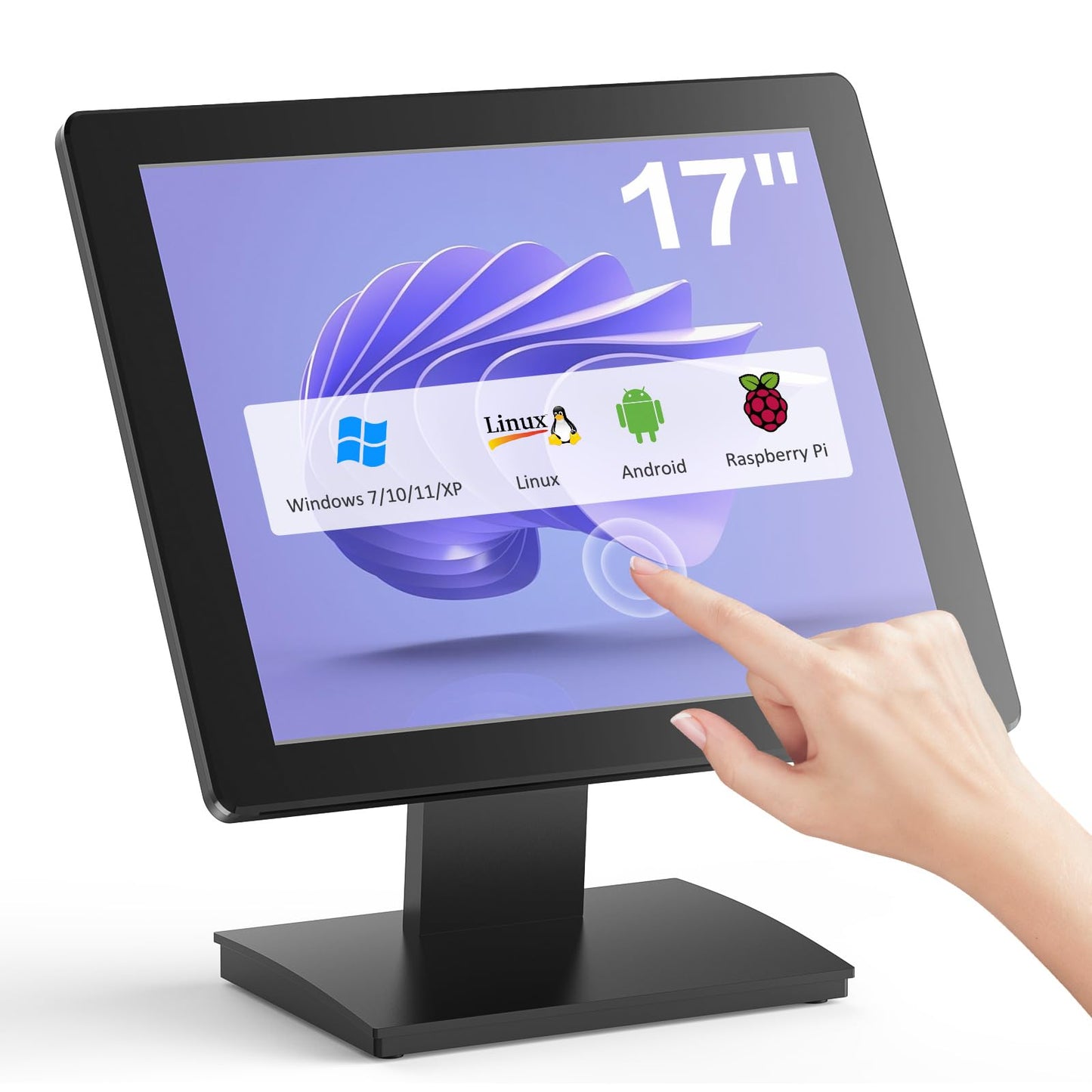 NewHail 17 inch POS Touch Screen Monitor, Full HD 1280 x 1024 Capacitive Touchscreen with HDMI/VGA Input, Heavy-Duty Metal Stand, for Retail, Restaurant, Bar, Gym, Warehouse and POS System