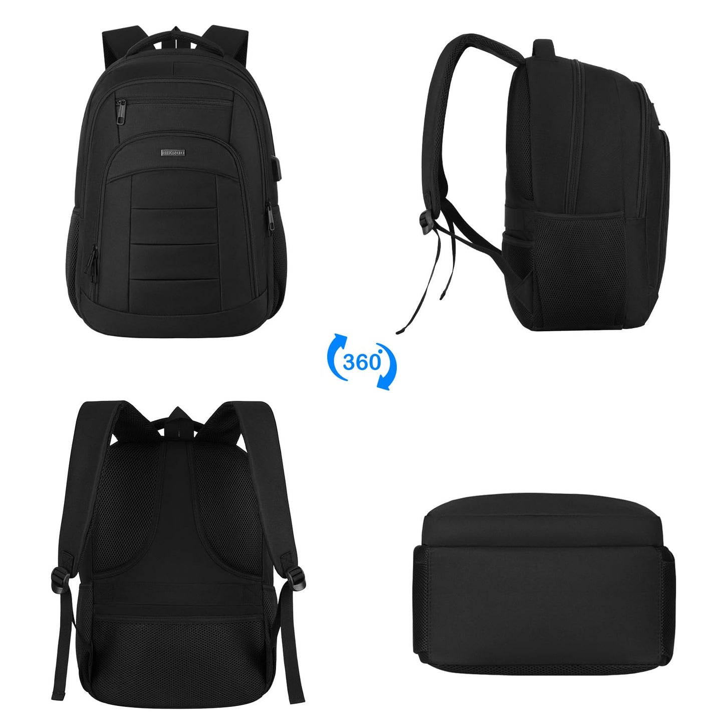 BIKROD Travel Laptop Backpack for Men and Women, Black School Backpacks for Teen Boys and Girls, Water Resistant Back Pack, Business Sturdy Computer Bag