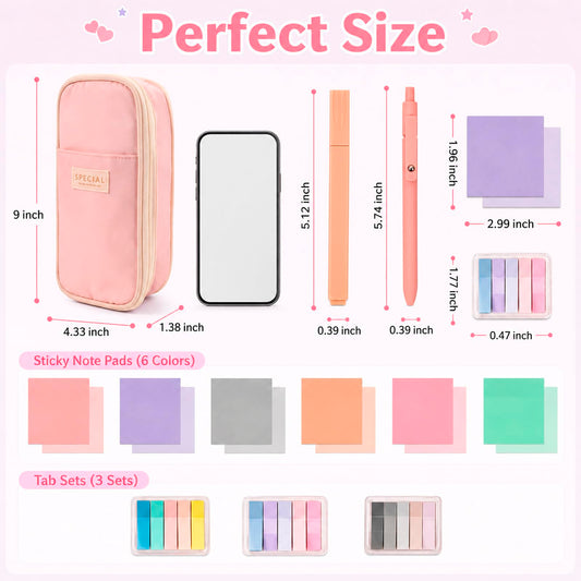 Aesthetic School Supplies with Pencil Pouch - 27Pcs Cute College Essentials Set, Big Capacity Pen Case, Pastel Highlighters, Bible Study Journaling Stationary, Annotation Kit Stuff Gift for Girls Teen