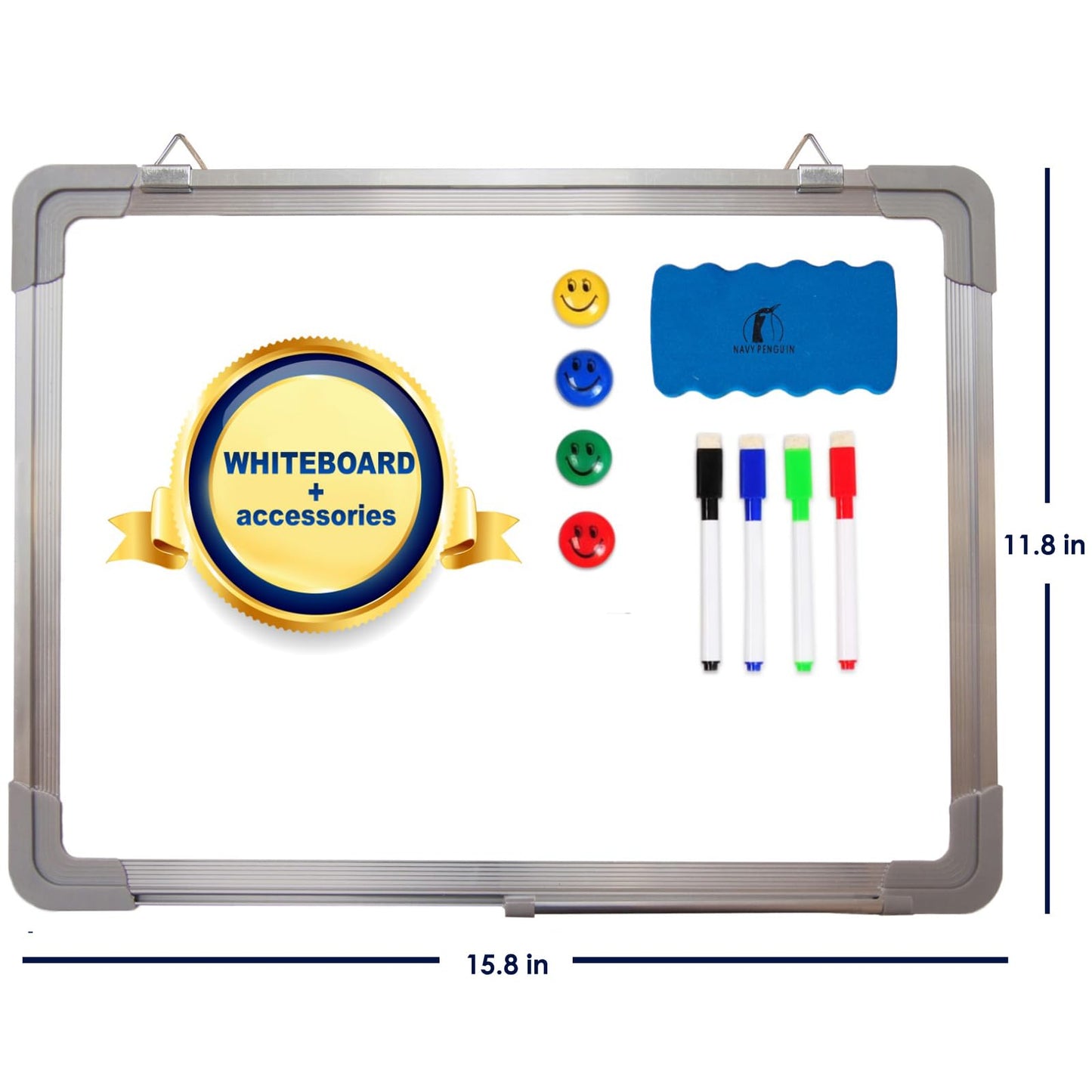 Whiteboard Set - 15 x 12 in Dry Erase Board with 1 Magnetic Dry Eraser, 4 Dry Wipe Markers and 4 Magnets - Small White Board Wall Hanging Marker Board for Home and Office (15x12)
