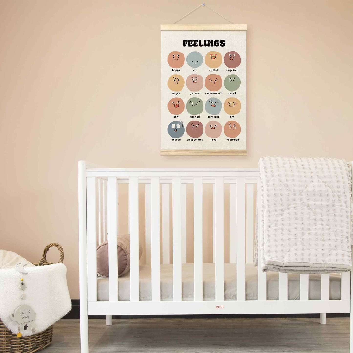TLESKE Boho Classroom Feelings Emotions Chart Poster Hanger Frame for Toddlers Kids, Homeschool Hanging Wall Art Room Decor for Nursery Playroom, Preschool Prek Learning Educational Poster, 16x24