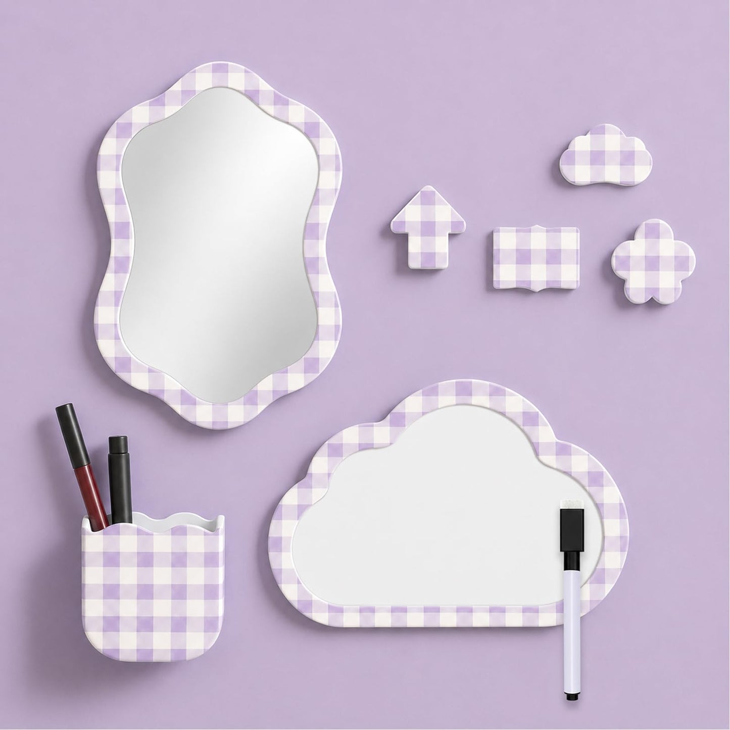 Svartur Magnetic Locker Accessories Set - Locker Mirror, Dry Erase Whiteboard, Magnetic Pen Holder & Cute Magnets, Aesthetic School Locker Decor for Girls, Locker Organizer Kit, Purple