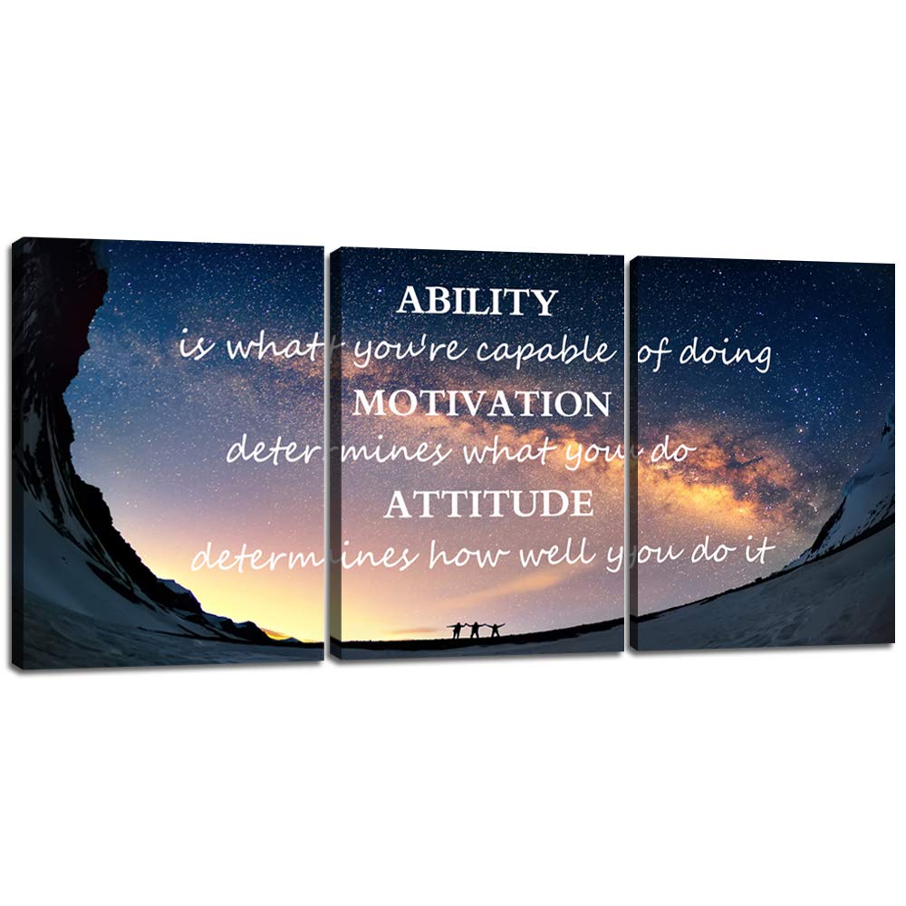 Motivational Quotes Canvas Wall Art Inspirational Ability Motivation Attitude Saying Words Posters Prints Entrepreneur Quote Home Office Bedroom Decor 3 Panels Ready to Hang - 36" W x 16" H