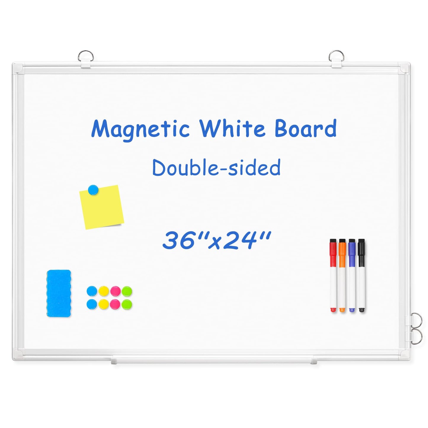 WALGLASS Double-Sided Dry Erase White Board, 36" x 24" Magnetic Whiteboard for Wall, Hanging Mounted White Board Silver Aluminium Frame for Home, School, Office, Kitchen
