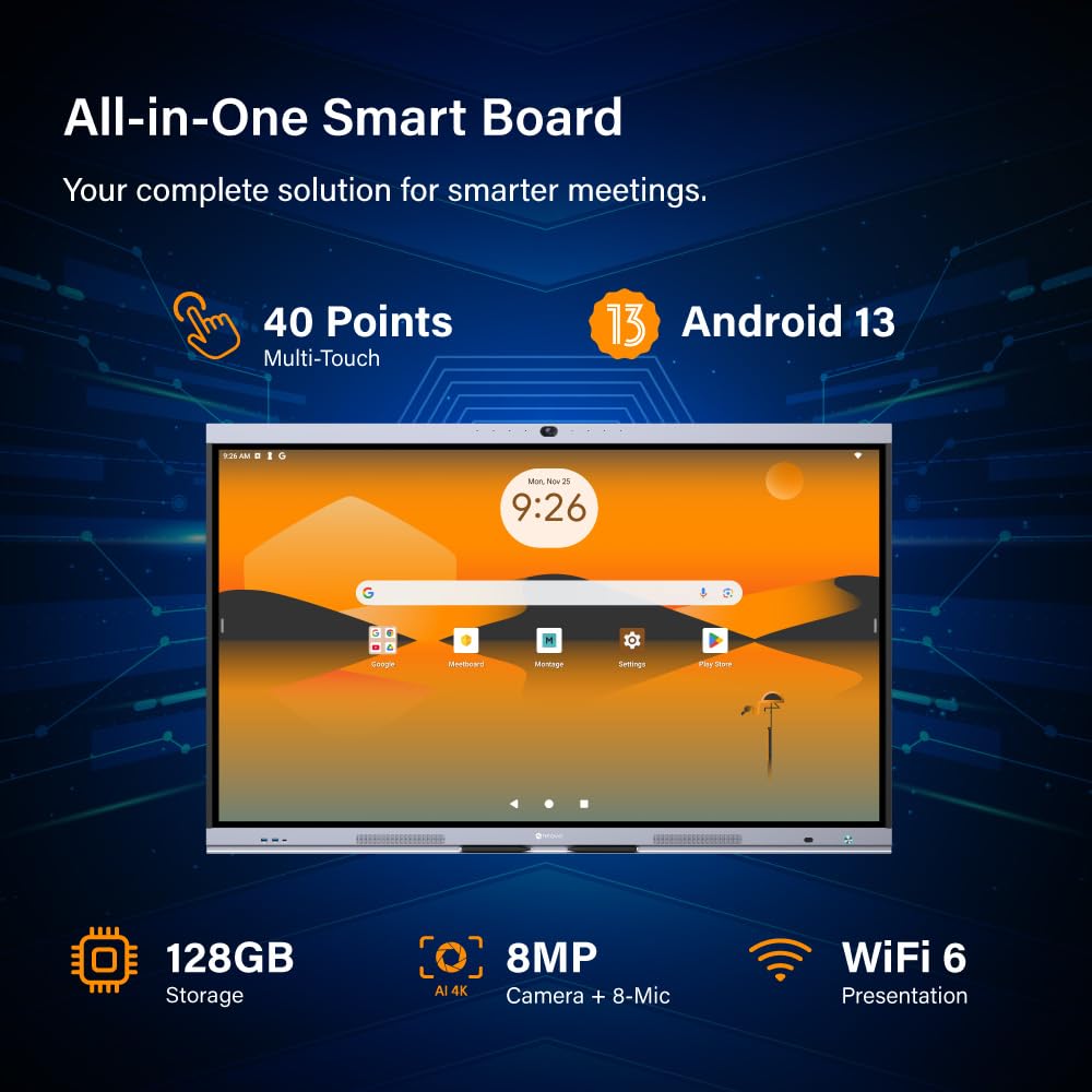 AG Neovo 75" Smart Board with Camera and Microphone, Google EDLA Certified Interactive Whiteboard for Business, Android 13, Wireless Screen Sharing, Digital Whiteboard (IFP7504P-AO)