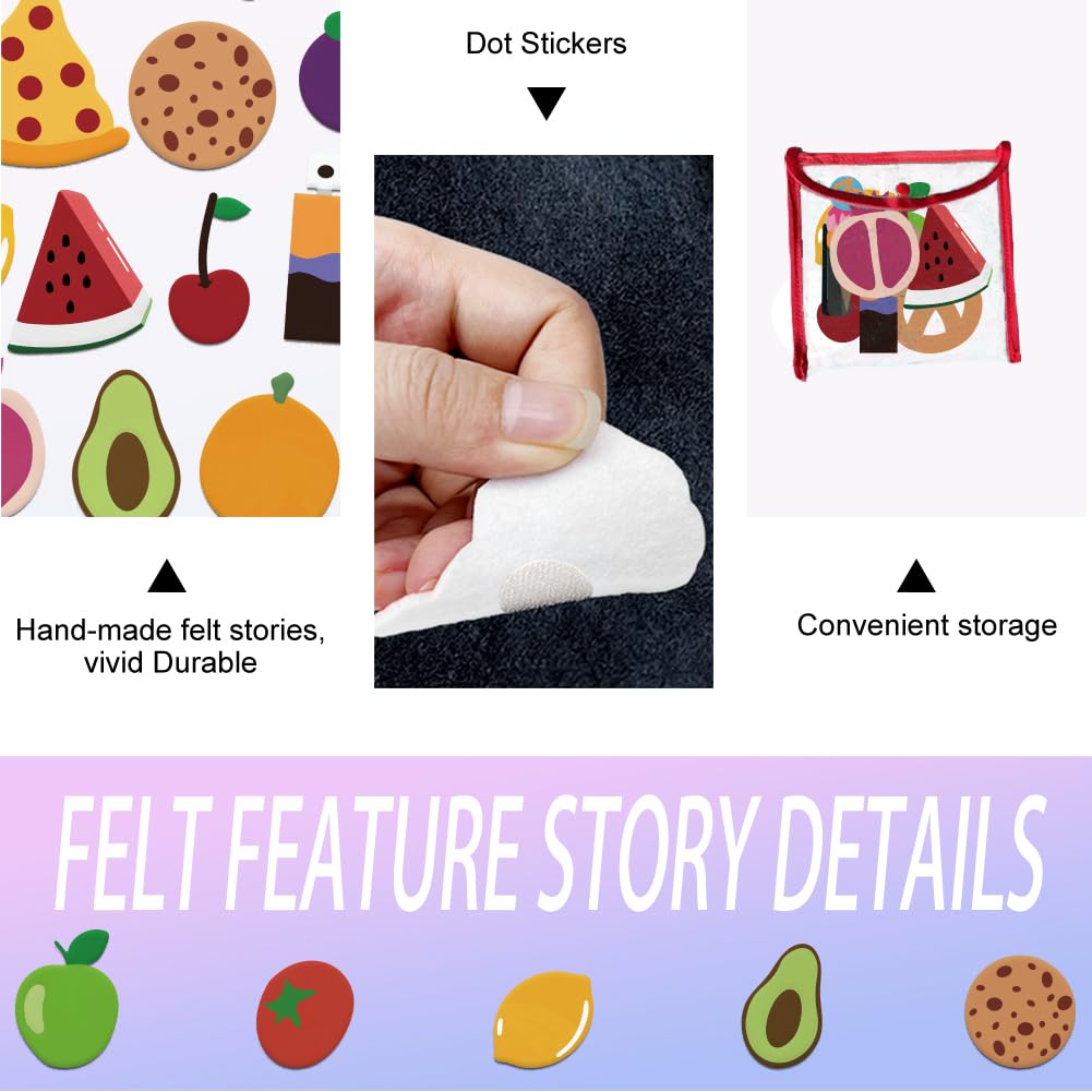 BEUNITONE 51 Pcs Felt Flannel Boards Stories Set Preschool Brush Your Teeth Felt Set Brushing Happy Tooth Hygiene Activity Stories Cute Fruits Felt Flannel Board Story Pieces for Gifts