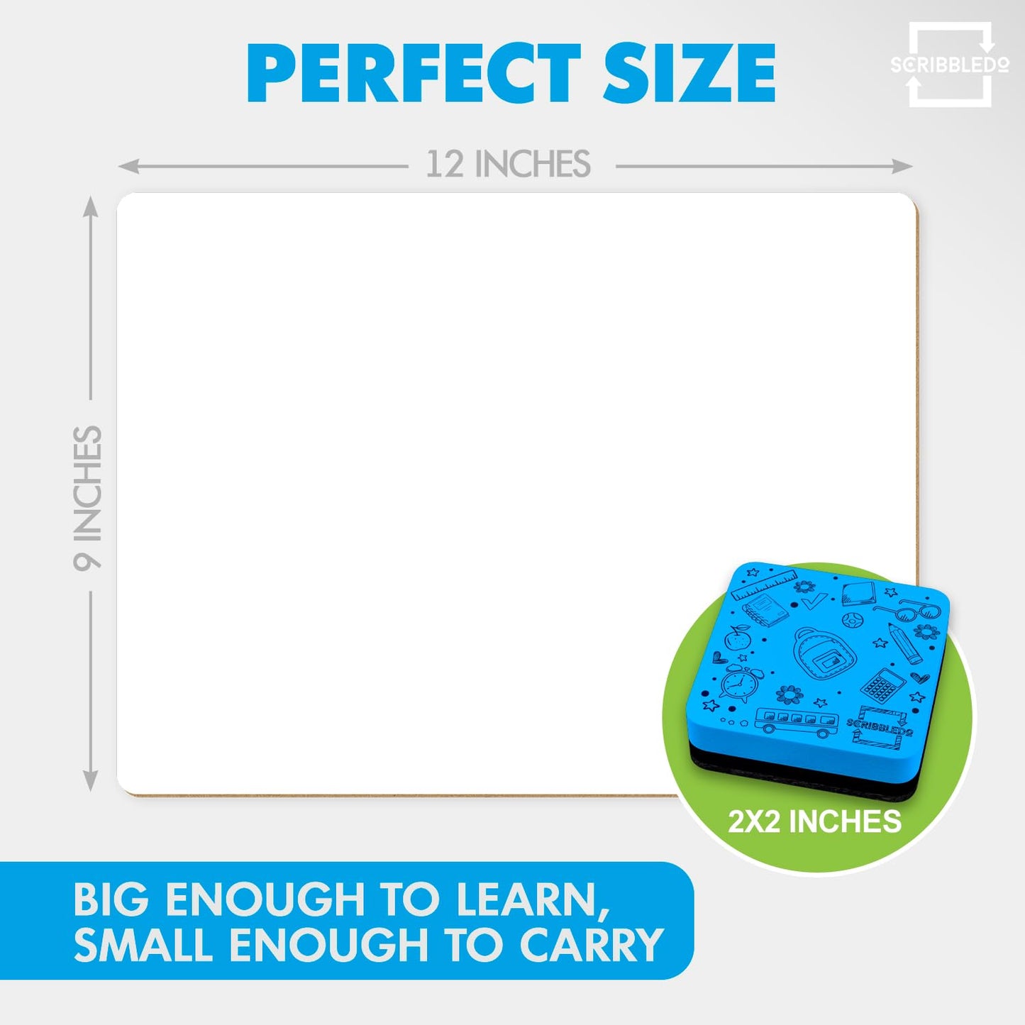 Scribbledo Small Dry Erase Boards for Students, 6 Pack 9 x 12 Double Sided White Boards with 6 Erasers, Student White Boards for Classroom, Personal Whiteboards for Kids, Mini Lap Boards