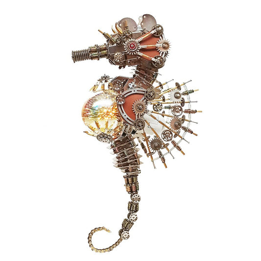 Meatalkitor 3D Puzzle Steampunk Seahorse Lamp - 2100PCS Metal Mechanical Model Kit with 16 Color Planet Light - Perfect Room Decor and Gift Choice (Firework LAMP)