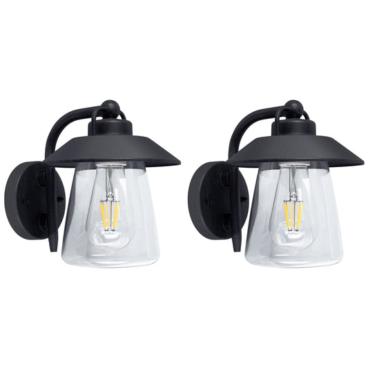 LUTEC Outdoor Indoor Wall Sconce, Matte Black, 2 Pack, Aluminum, Waterproof, Clear Glass, Farmhouse Barn Light Fixture
