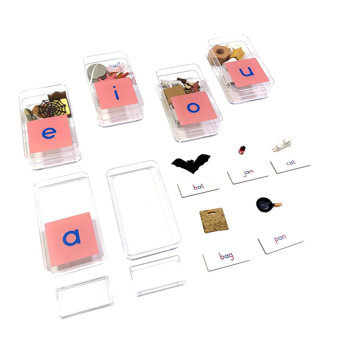 Vowel Objects and Cards, Montessori Phonics Learning Set with Miniature Objects, Educational Language Toy for Early Reading