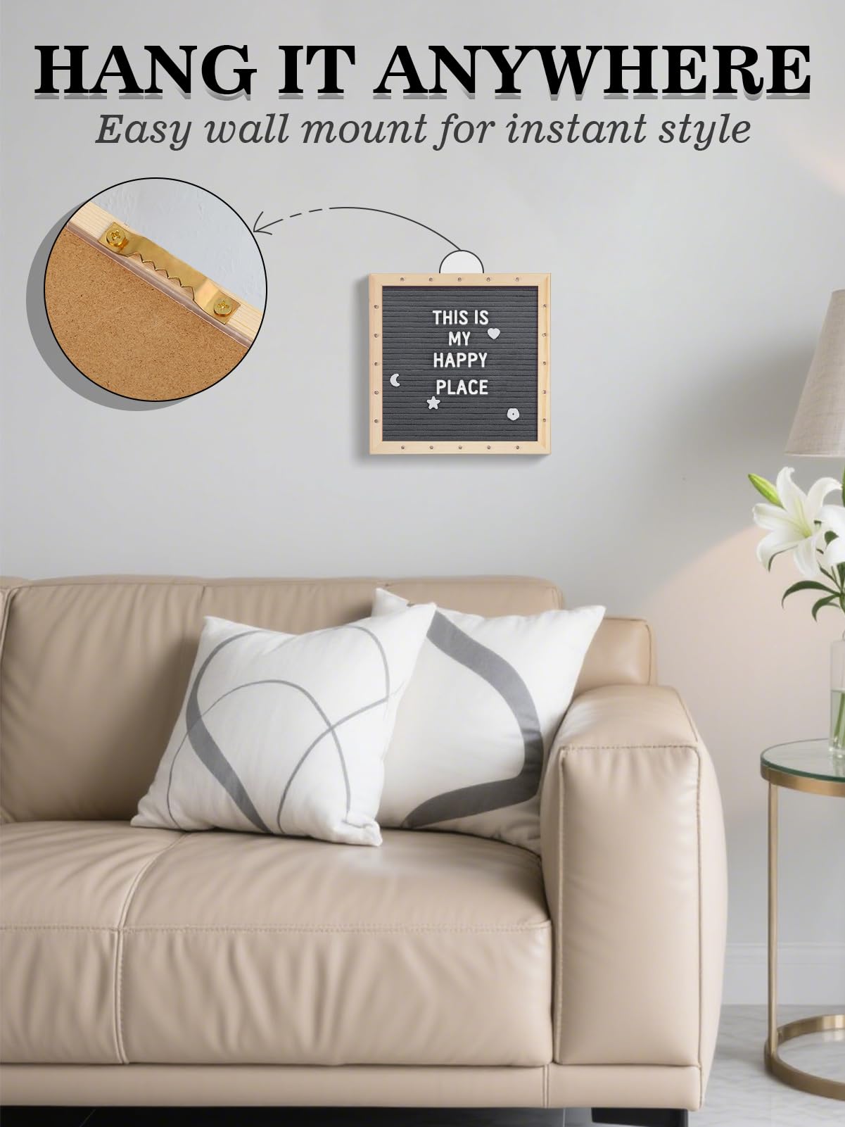 Changeable Felt Letter Board with LED Lights - 10×10" Message Custom Signs & Wood Stand & 450 Letters, Poster Board for Baby/Pregnancy Announcement/Classroom Wall Decor Gifts First Day of School, Grey
