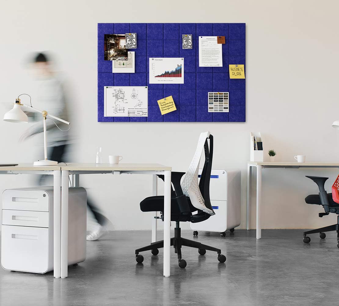 Uoisaiko Large Felt Board Tiles for Wall with 30 Push Pins, 11.8"x11.8" Pack of 6 Pin Board Notice Boards for Home Office Kitchen, Bulletin Board Wall Tiles for Photos Memos (Dark Blue, 6 Pack)