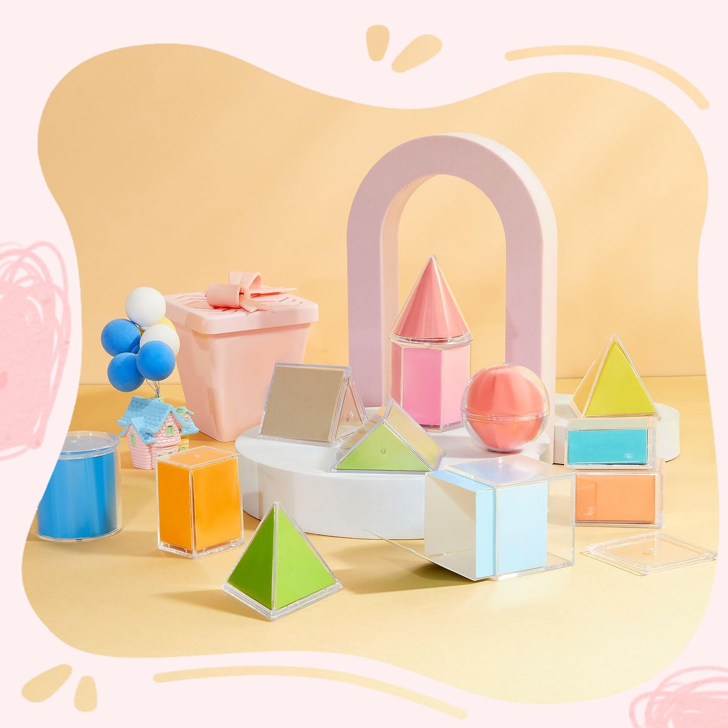 Faccito Geometric Solids 3D Shapes & 2D Folding Nets Folding Shapes Early Math Multicolored Blocks Manipulatives and Geometry Set for Classroom Homeschool Math Teacher Supplies(12 Styles)