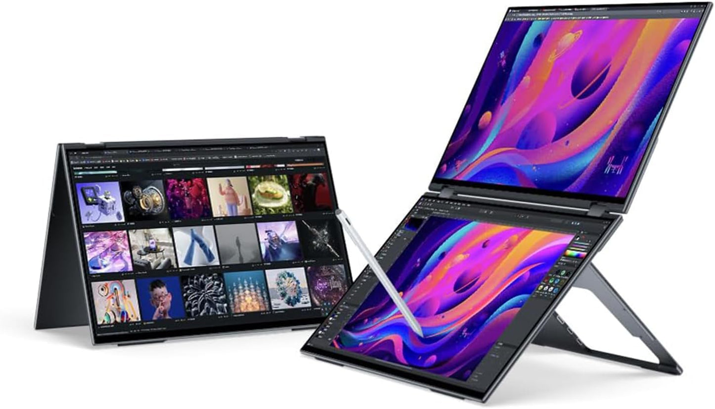 EHOMEWEI X2 Foldable Dual Touchscreen Portable Monitor 16"×2 FHD Touch Screen Extender with Stylus Support for Laptop iPhone Mac