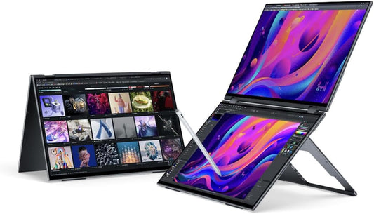 EHOMEWEI X2 Foldable Dual Touchscreen Portable Monitor 16"×2 FHD Touch Screen Extender with Stylus Support for Laptop iPhone Mac