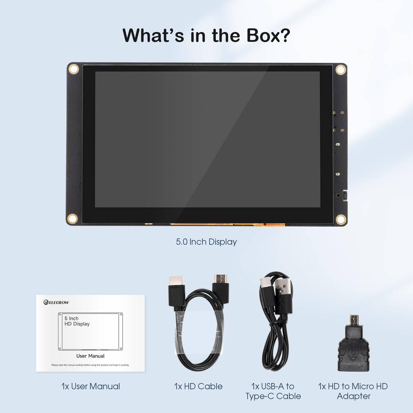 ELECROW 5 Inch Mini Touchscreen Monitor, TN Capacitive 5-Point Touch Screen 800×480 HD LCD Display Compatible with Raspberry Pi 5/4/4B/3B+/3B/B+, PC, Laptop, Driver-Free