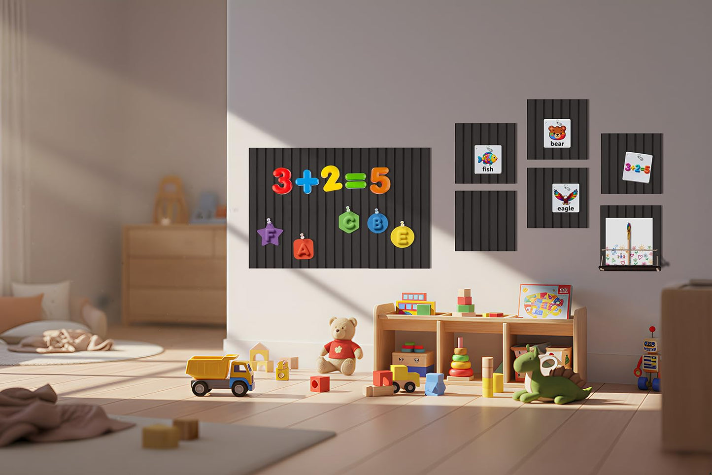 12 Pack Bulletin Boards 48" x 36" Alternative Cork Board for Office,Built-in Storage Device，Large Cork Boards for Walls ， Felt Wall Tiles, Contains Removable Security Stickers and PushPins (V-Black)