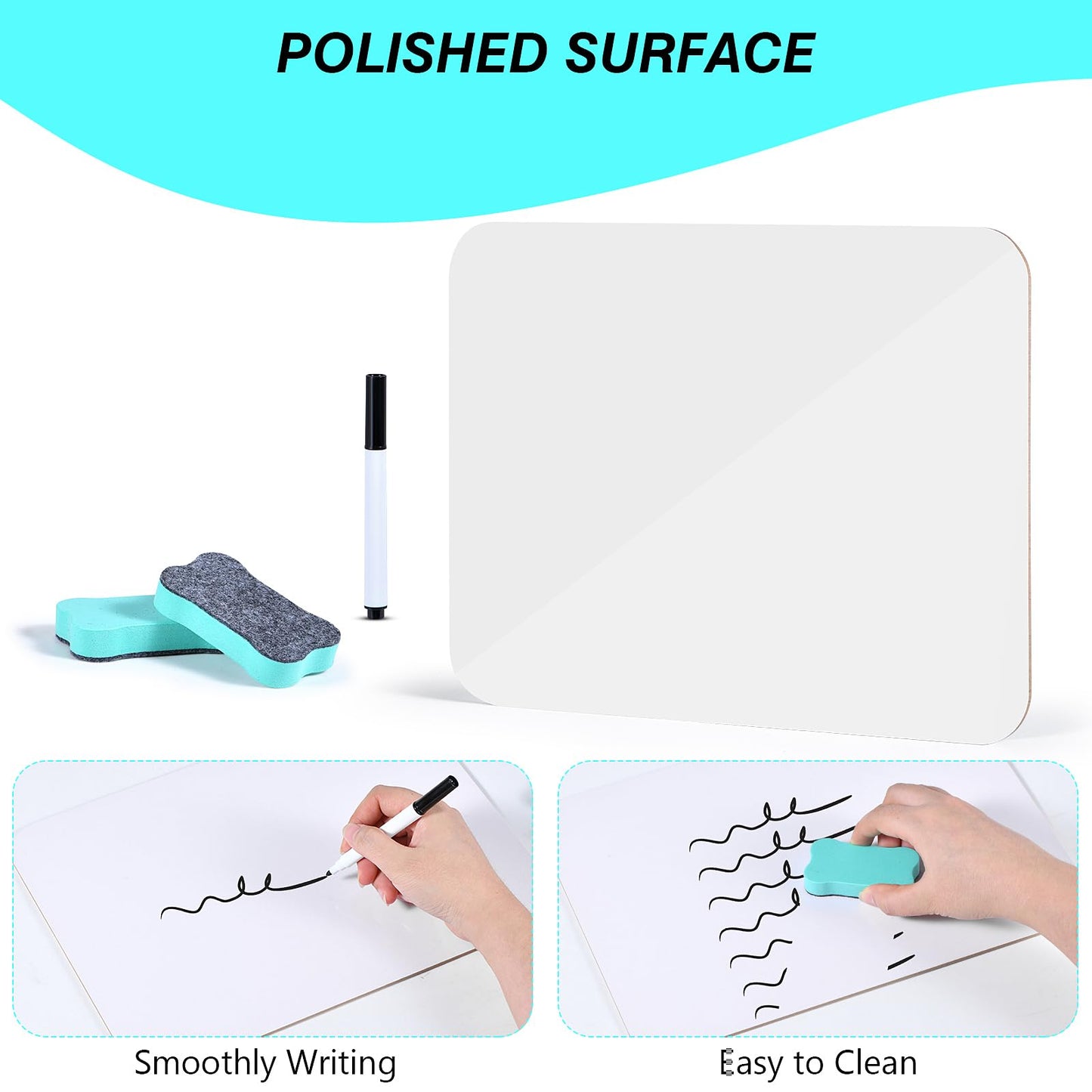 12 Pack Small White Board Dry Erase Boards Classroom Teachers Pack Mini White Boards 9" x12” Personal Whiteboards for School Students Supplies Lapboards l 12 Mini Erasers， 12 Makers Included (12)