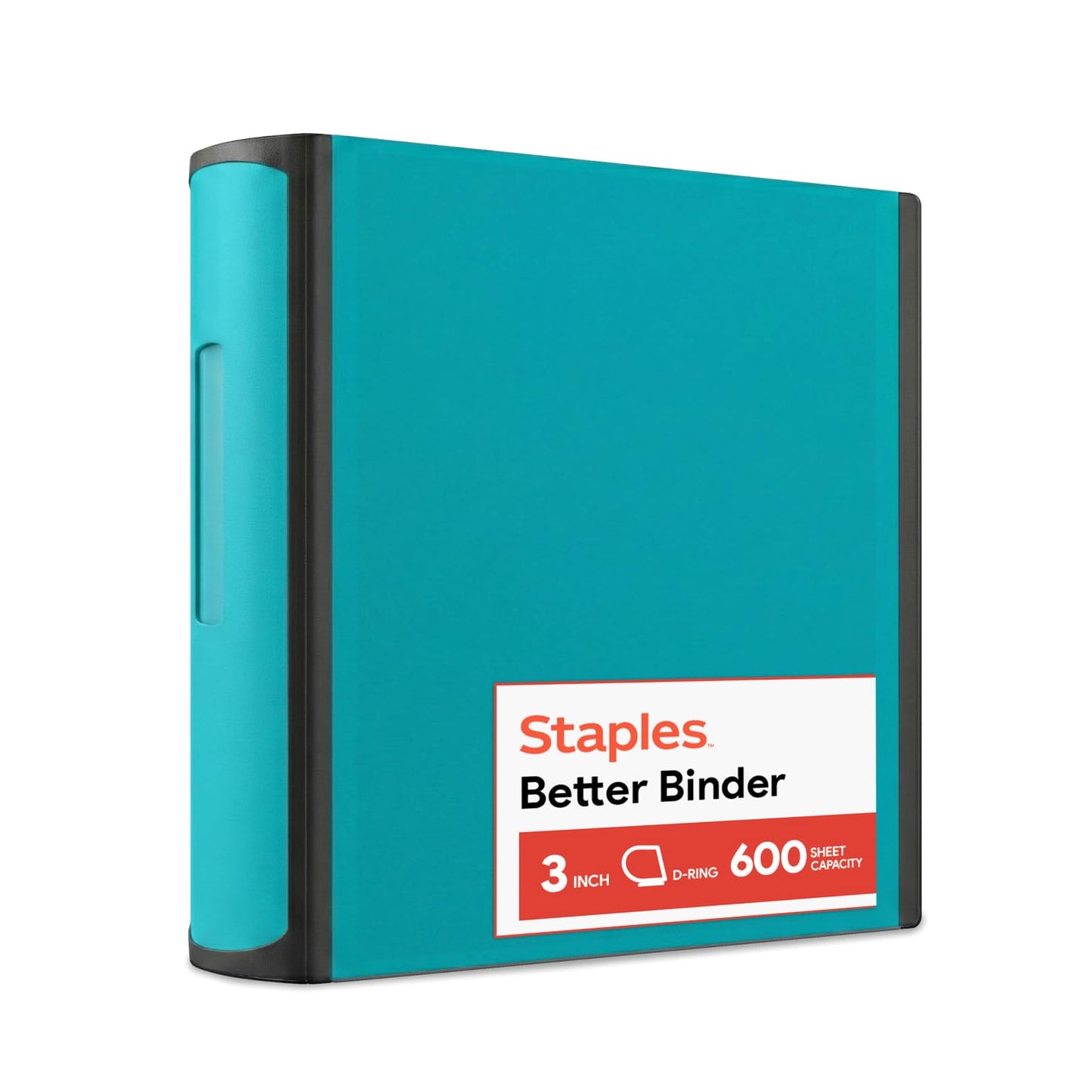 Staples Heavy-Duty 3-Inch D-Ring Binder, Teal – Large Capacity 3-Ring Binder with Pockets, Holds Up to 600 Sheets