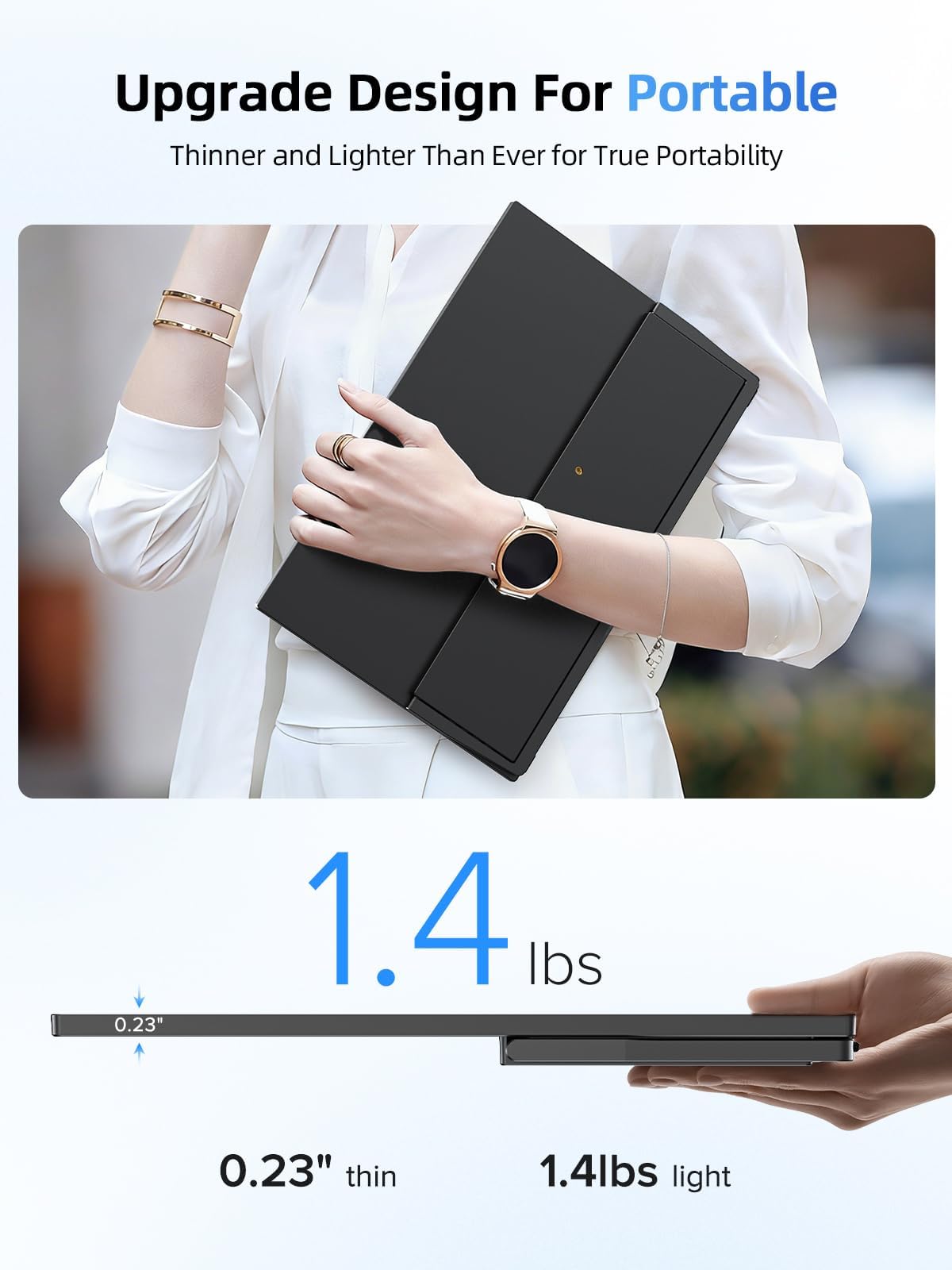 UPERFECT Portable Monitor 15.6", 125% sRGB Ultra-Slim Laptop Monitor with Protective Sleeve, Built-in Adjustment Stand | Speaker | VESA, HDMI USB-C Plug & Play Second Screen for Phone Game Console