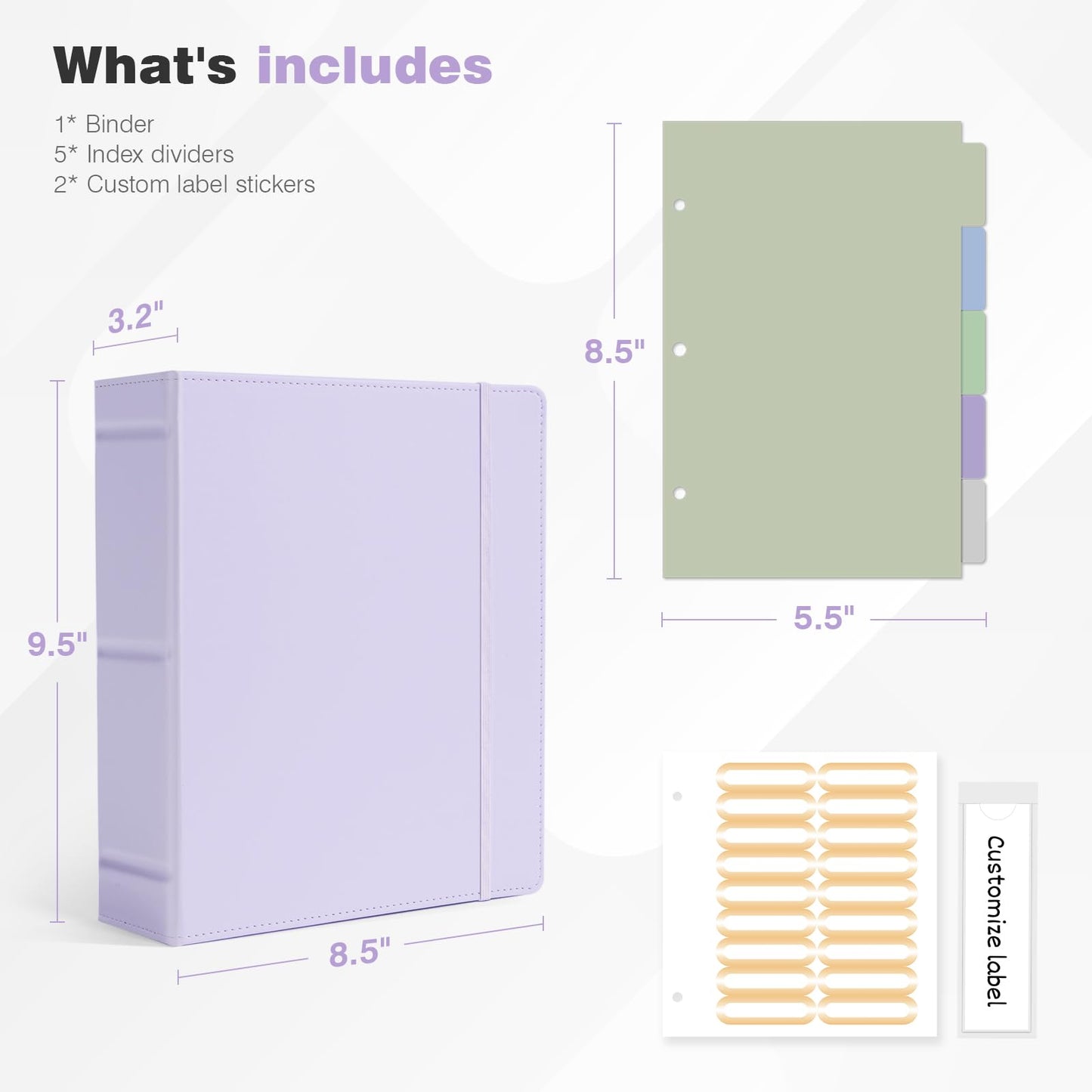 Ospelelf Leather Mini Binder Vintage Hardcover 2 Inch Rings, Professional Small 3 Ring Binders Organizer Suitable for 5.5" x 8.5" Documents, Binder Dividers with Tabs, Purple