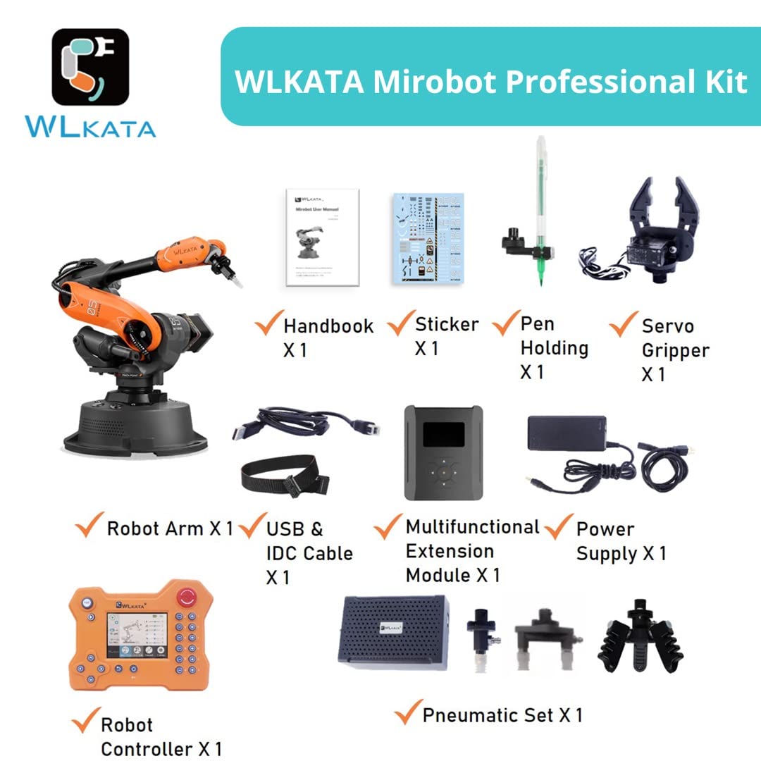 wlkata Mirobot 6DoF Mini Industrial Robotic Arm Professional Kit Programmable Lightweight Desktop Robotic Arm for K12 or 3D Printer