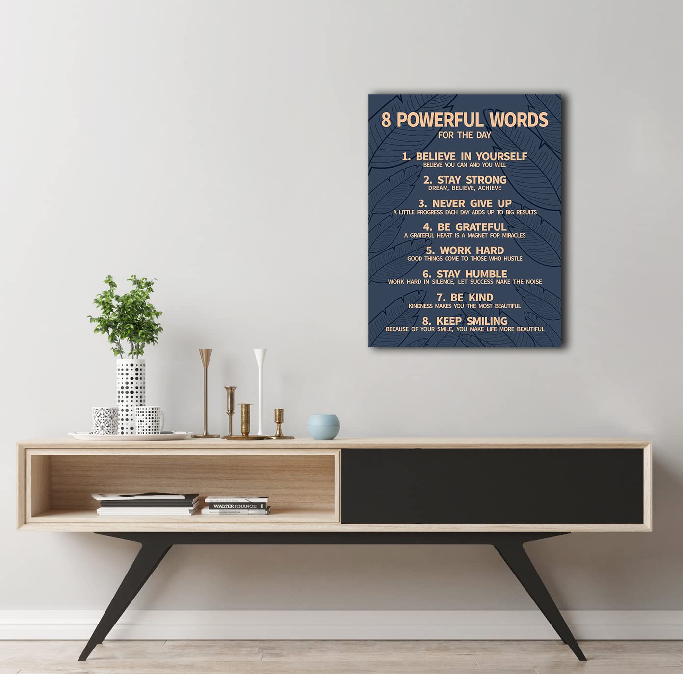8 Rules Of Life Canvas Decoration Painting, Suitable For Office, School, Library,Home (29x38cm) Framed (Blue-8)