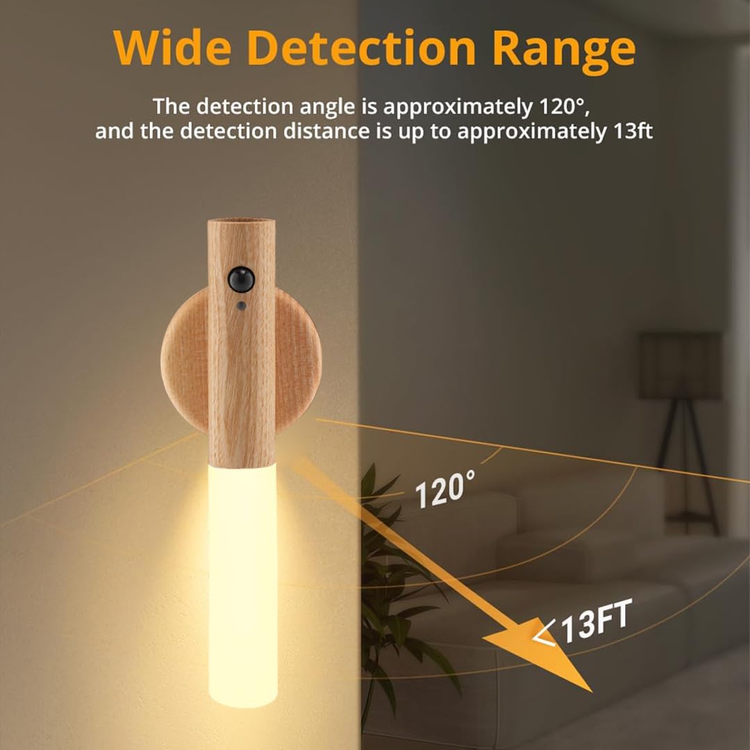 LANDGOO Ash Wood Nursery Night Light - Baby Safe Motion Sensor, Rechargeable, Wall Mount & Portable, Model 240814010003