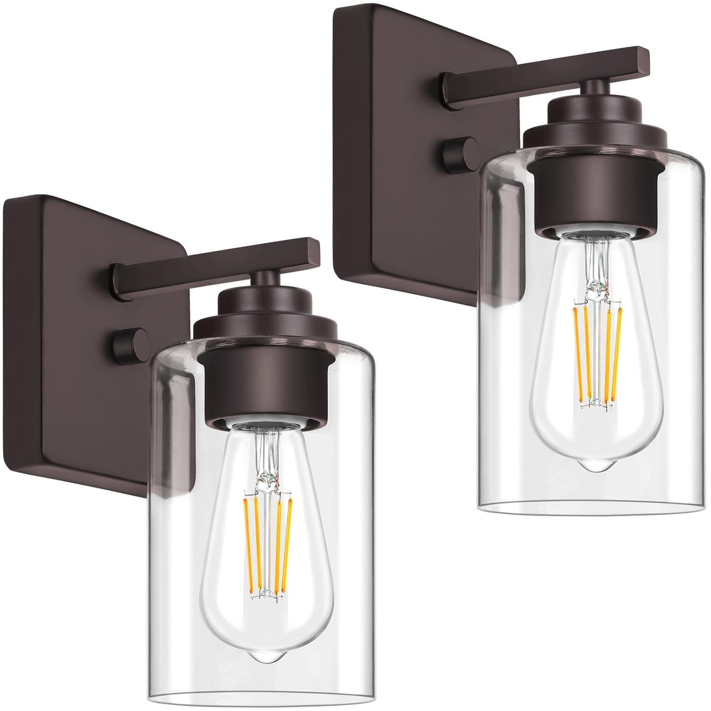 VerRon Wall Sconces, 2-Light Modern Vanity Light Fixtures, Oil Rubbed Bronze, Glass Shade, Model B04014P(2PK)