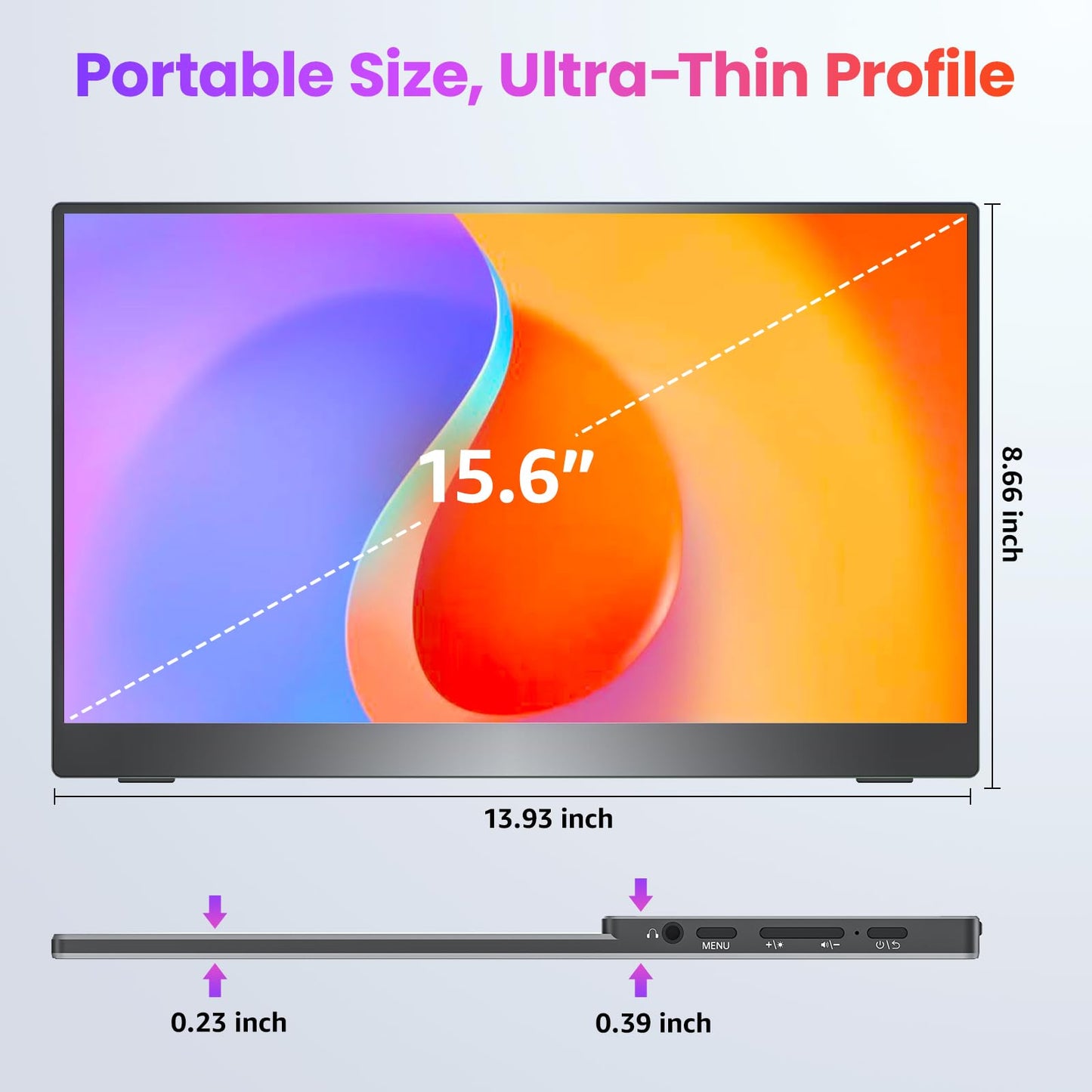Upperizon Portable Monitor 15.6 inch FHD 87% sRGB 60Hz IPS HDR HDMI USB-C Travel Monitor for Laptop MacBook PC Surface PS5 Xbox, External Display with Kickstand & Speakers, VESA Compatible