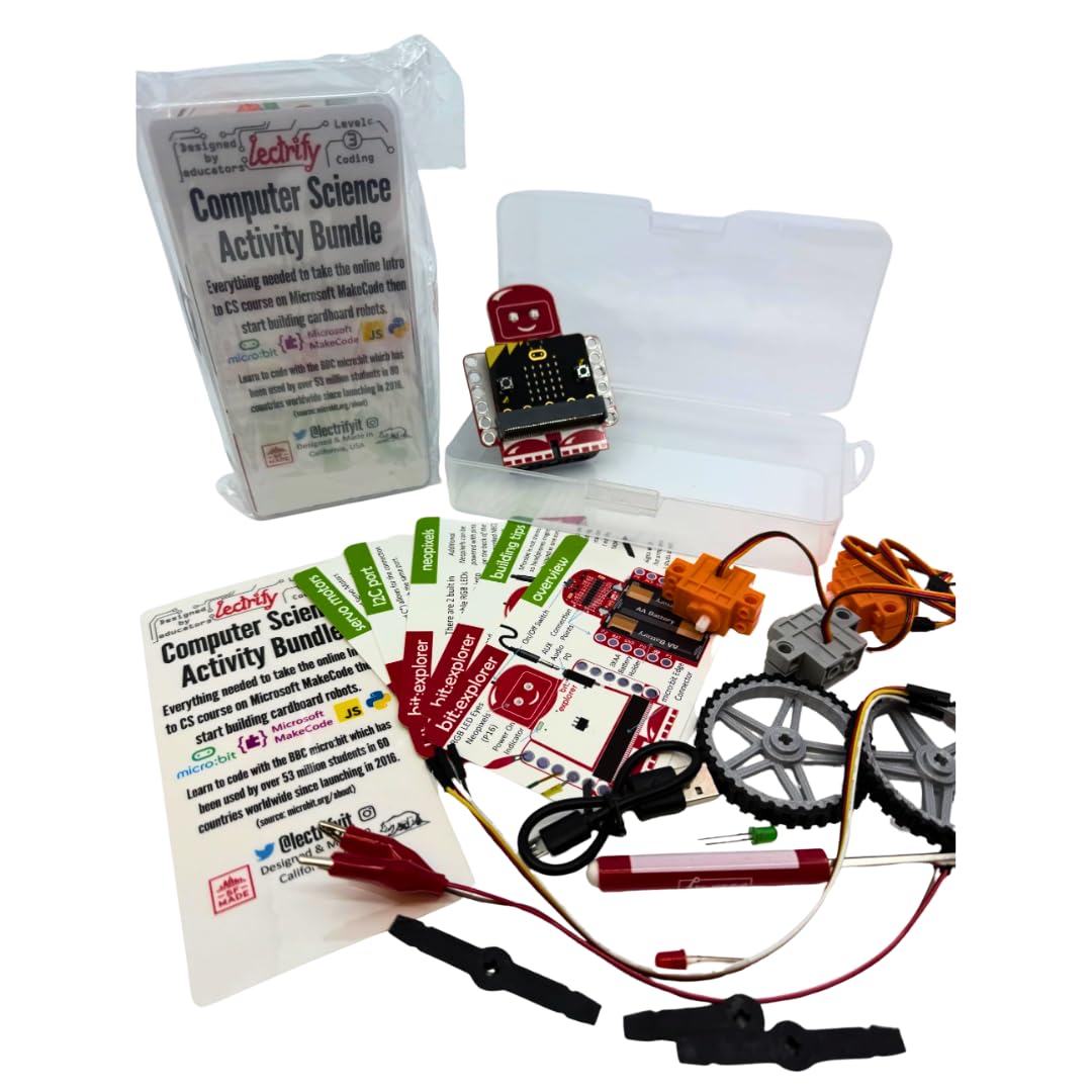Lectrify Computer Science Activity Bundle, Intermediate-Advanced, Coding and Robotics Learning Kit with Bit:Explorer, Servos, Electronics and Building Parts for Cardboard Robot Construction