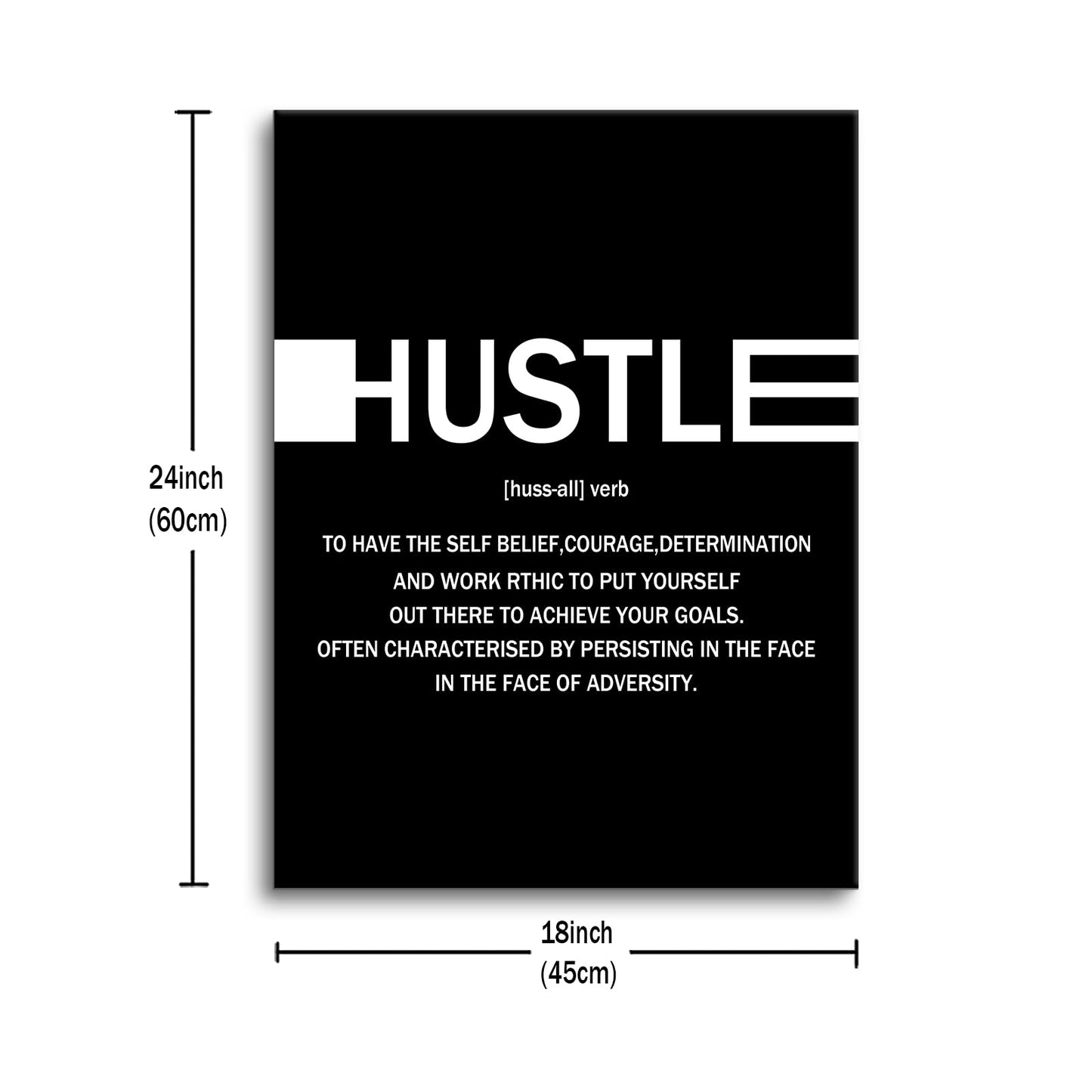 Motivational Canvas Wall Art Hustle Entrepreneur Quotes Poster Print Inspirational Pictures Painting for Office Class Room School Wall Decoration Stretched and Framed [18''Wx24''H]