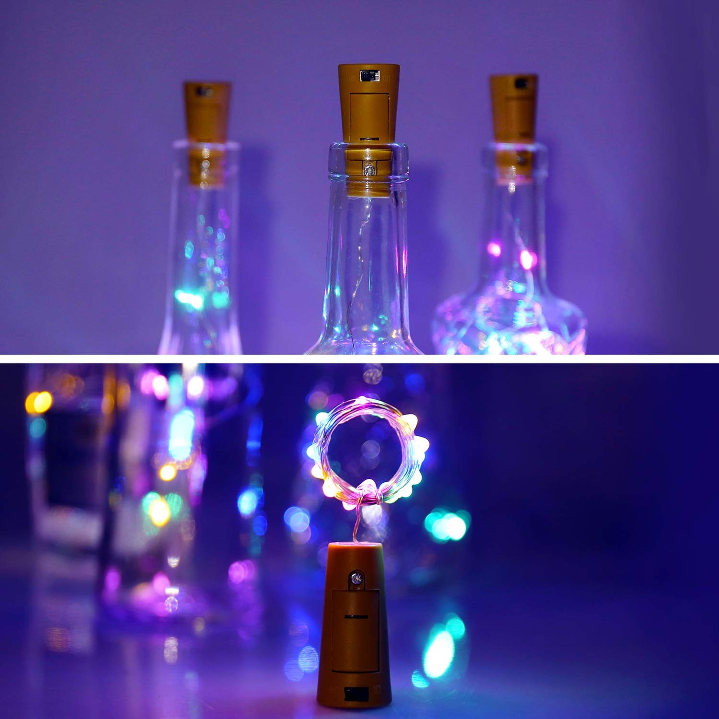 Aluan Wine Bottle Lights - 10 Pack, 20 LED, Waterproof, Copper, Multicolor, Model BL00, Ideal for Parties and Weddings