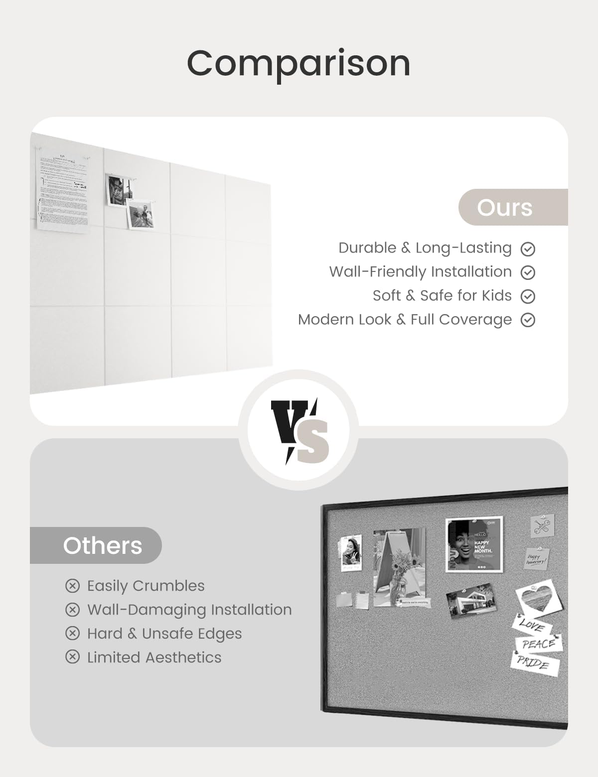 Bumusty Large Cork Board 48" x 36" Alternative - 12 Pack Felt Wall Tiles with 70 Safe Removable Adhesive Tabs, 30 Pushpins, Cork Boards for Walls Pin Board Bulletin Board Office Decor (Milky White)