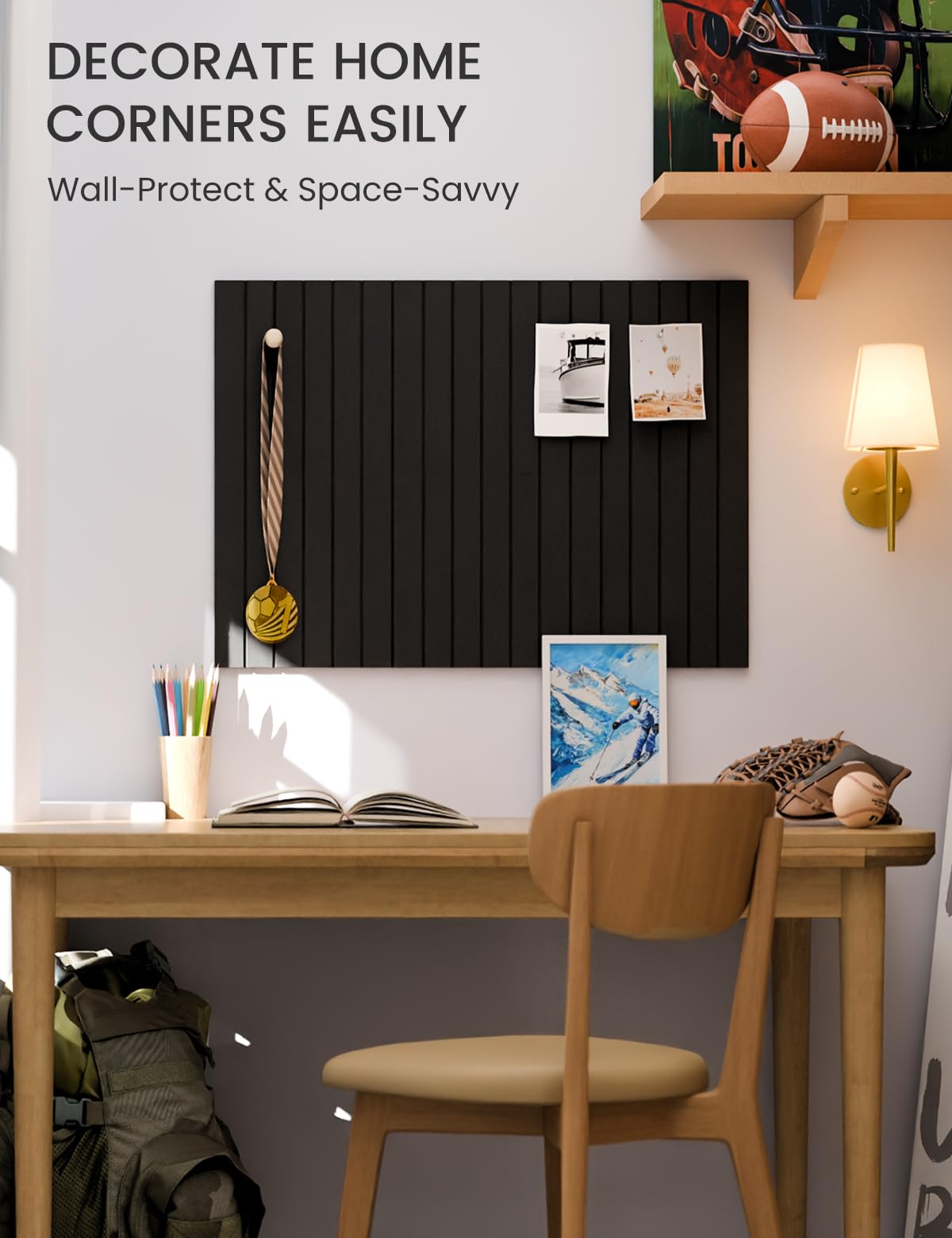 Felt Bulletin Board Tiles -28"x18" with 40 Adhesive Tabs, Cork Board Alternative for Office Decor, Push Pin Board Wall Organizer 6-Pack (Black)