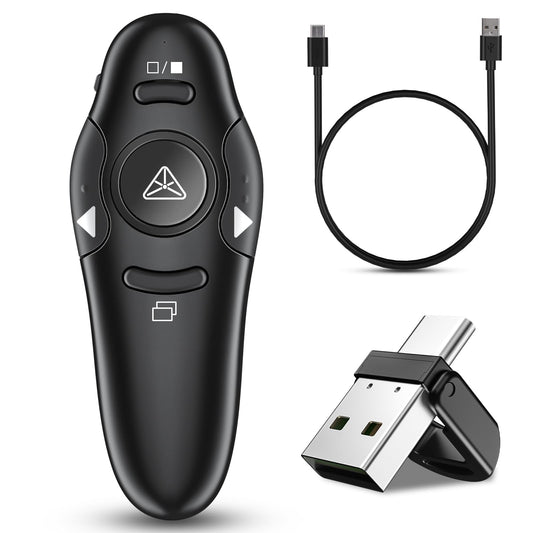 2-in-1 USB Type C Presentation Clicker Wireless Presenter Remote Clicker for PowerPoint Presentations with Clicker, Rechargeable USB C PowerPoint Clicker Slide Advancer for Computer/Mac/Laptop