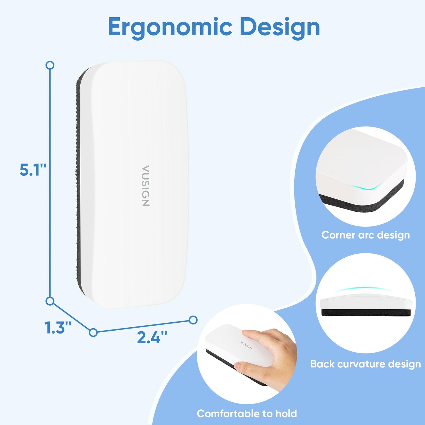 VUSIGN Magnetic Dry Erase White Board Eraser- 6 Pack, Glass Whiteboard Eraser for Dry Erase Board, Glass Board, Calendar Board, Office, Home, School Supplies
