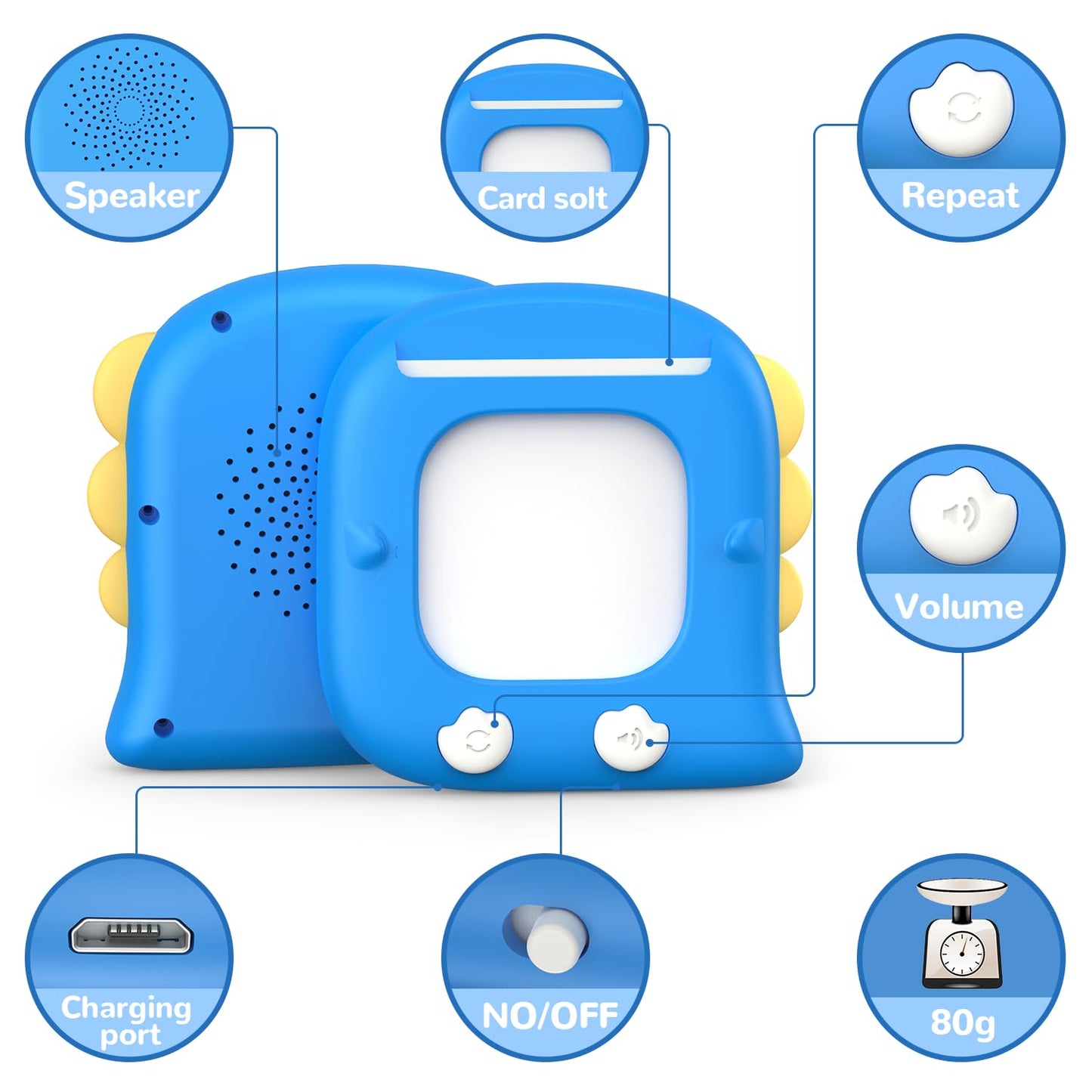 Kidzdo 520 Bilingual Spanish English Talking Flash Cards, Birthday Gifts Easter Present for 2 3 4 5 6 Year Old Boys and Girls, Pocket Speech Therapy Toys, Portable Toddlers Toys, Blue