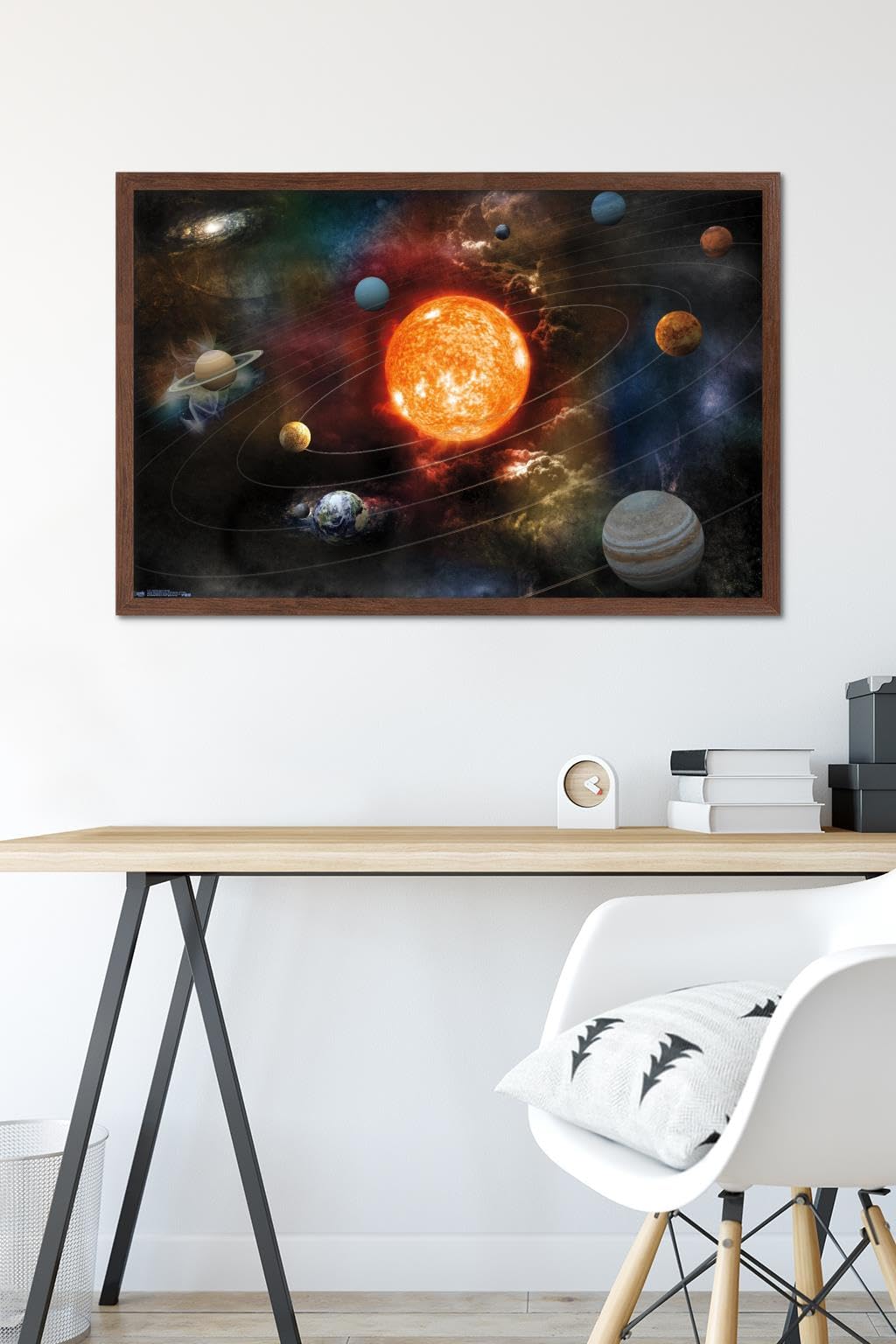 Orbiting Solar System Wall Poster, 34L" x 22.4W", Mahogany Framed Version