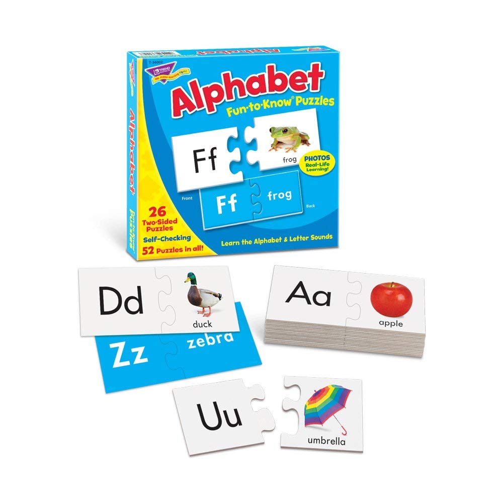 Creativity inspired TREND ENTERPRISES, INC. Fun-to-Know Puzzles: Alphabet, Learn The Alphabet & Letter Sounds, 26 Two-Sided Puzzles, Self-Checking, 52 Puzzles Total, for Ages 3 and Up