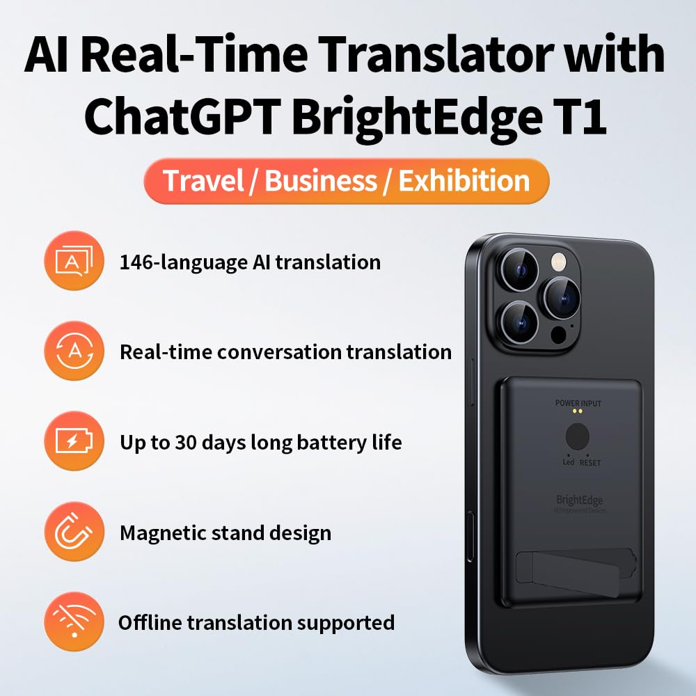 KECHOXAI Portable AI Voice Translator Device, 146+ Languages Real-Time Two-Way Translator with Offline Support & Magnetic Stand, for Travel, Business & Language Learning