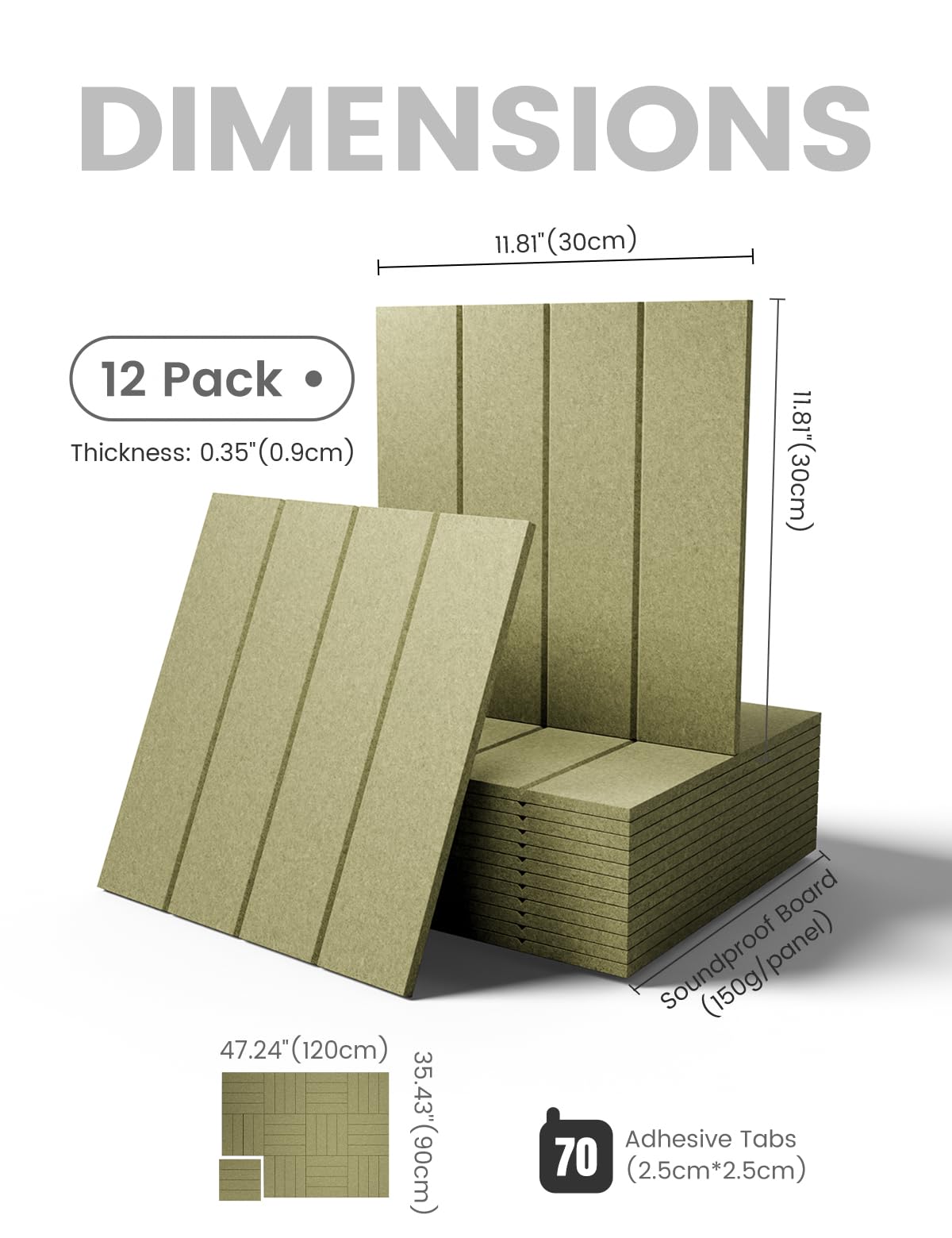 Fluxynara Large Felt Bulletin Board 48" x 36" Cork Board Alternative-12 Pack with 70 Safe Removable Adhesive Tabs, Cork Boards for Walls Cork Board for Home Office Classroom Pin Board (Olive Green)