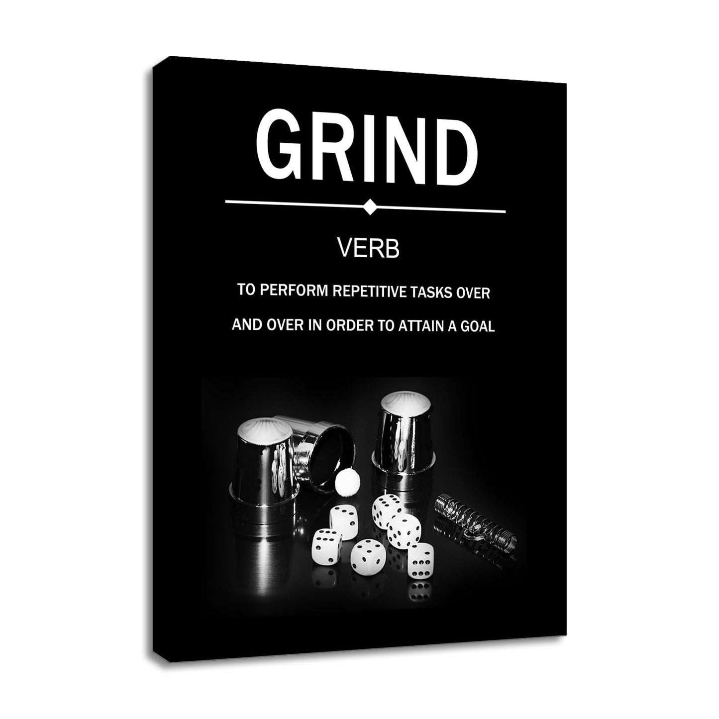 YSPCSUN Inspirational Wall Art for Office Decor Grind Verb Canvas Prints Framed Motivational Posters Success Quotes Artwork with Dice Pictures for Gym Men Bedroom Living Room 24x18 Inch