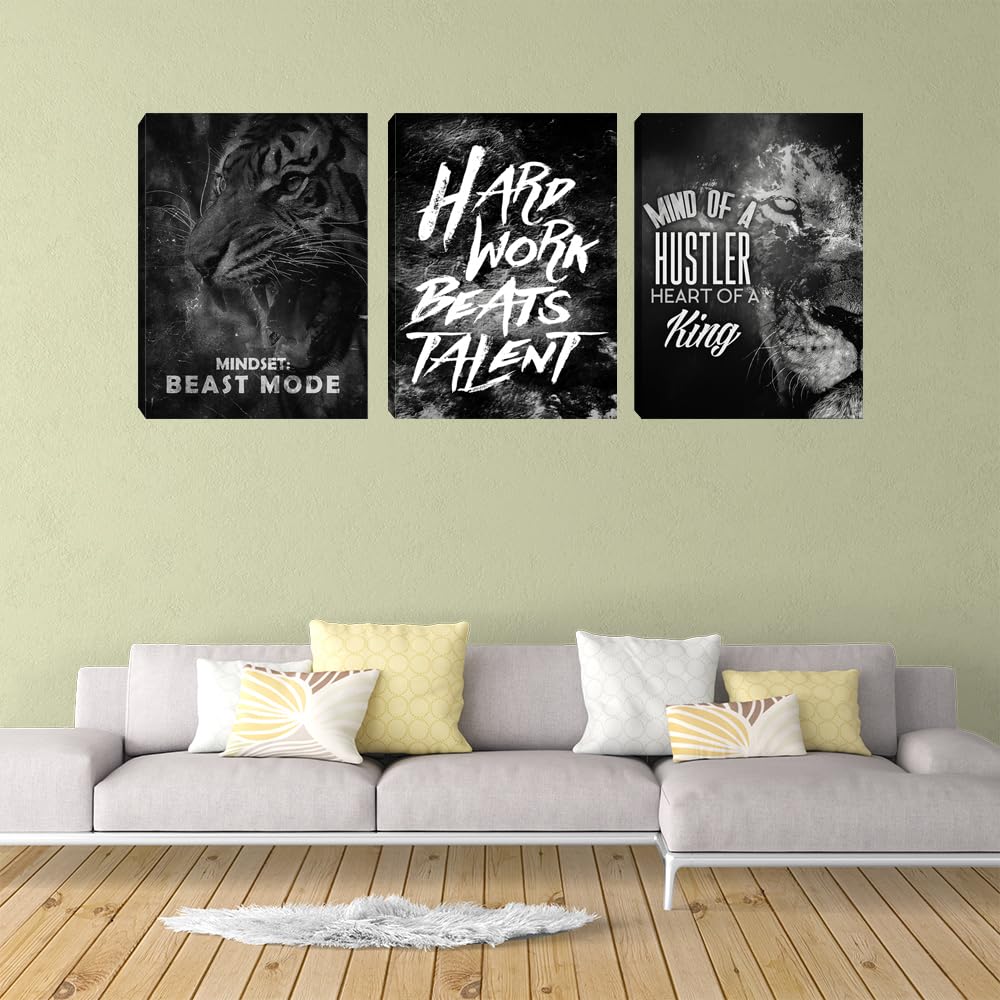 Motivational Black Poster Wall Art Entrepreneur Hustle Hard Work Quotes Poster Prints Inspirational Office Art Wall Poster Picture Artwork for Workplace Office Bedroom (36" Wx 16" H)